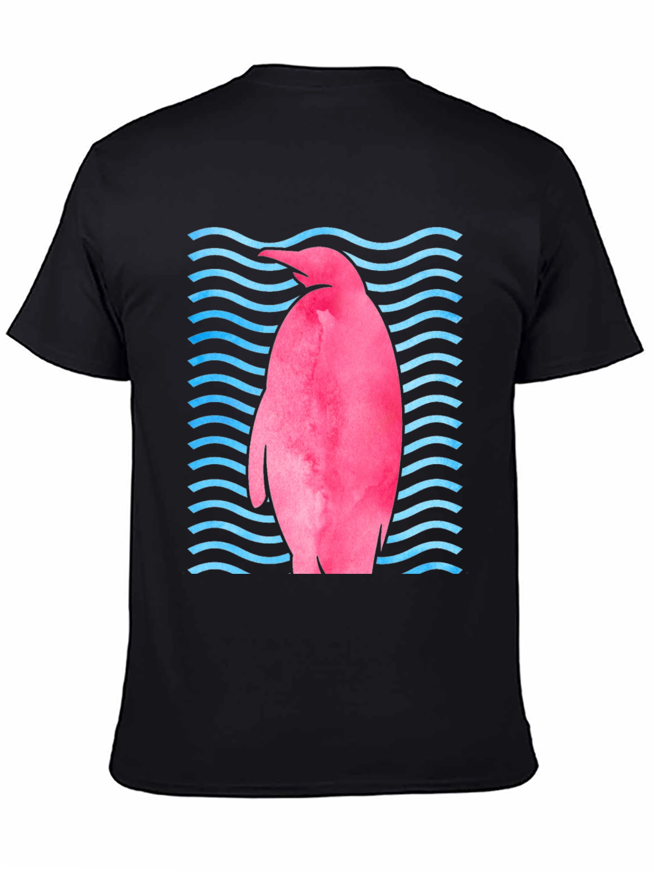 Black Pink Penguin Wave T-Shirt - Unique Graphic Tee view 4