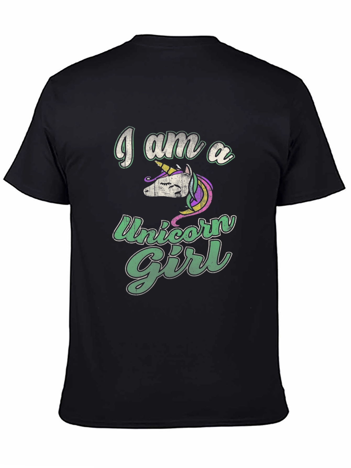 Black I Am A Unicorn Girl Black T-Shirt view 4