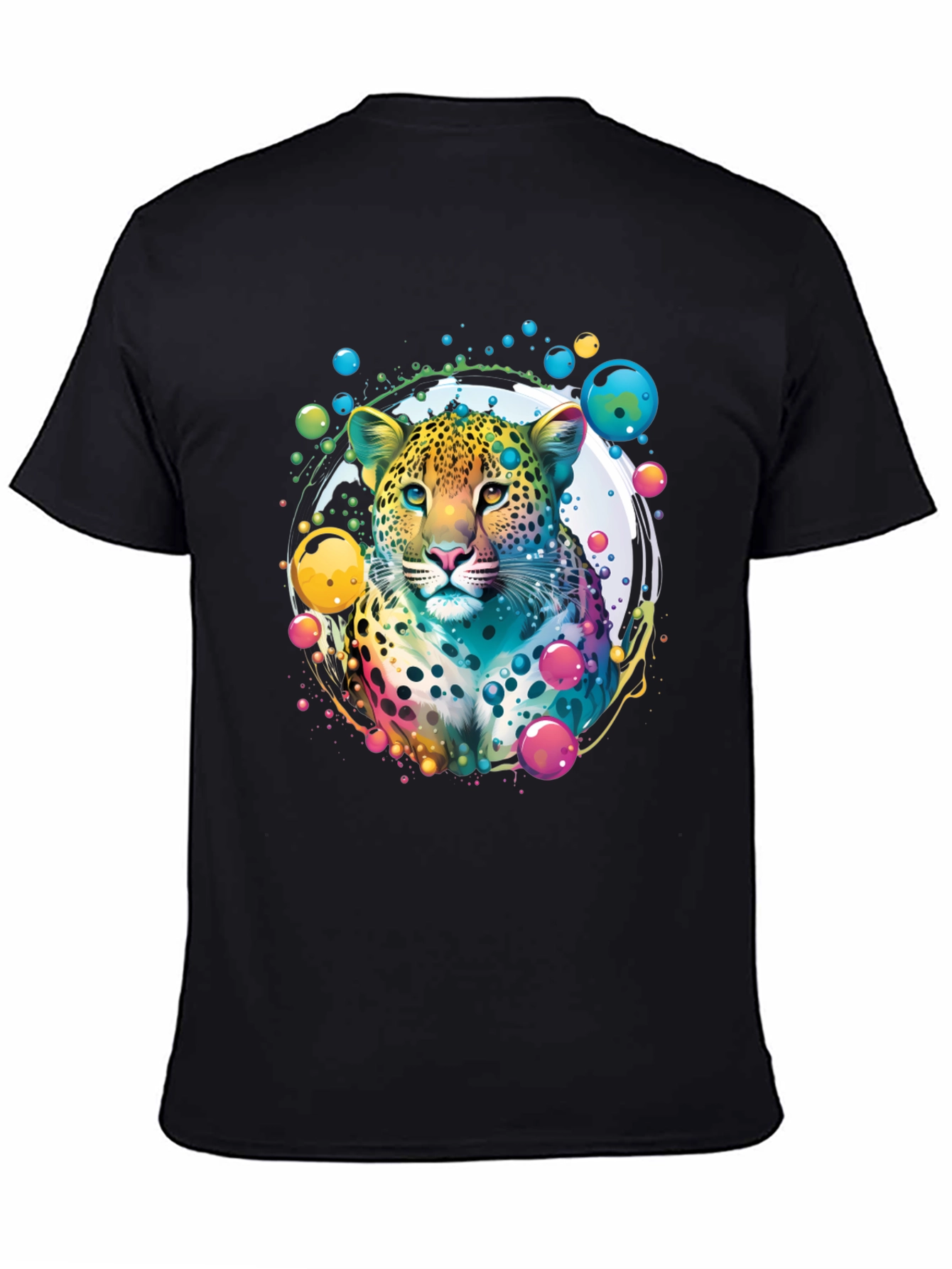 Black Vibrant Leopard Graphic T-Shirt view 4