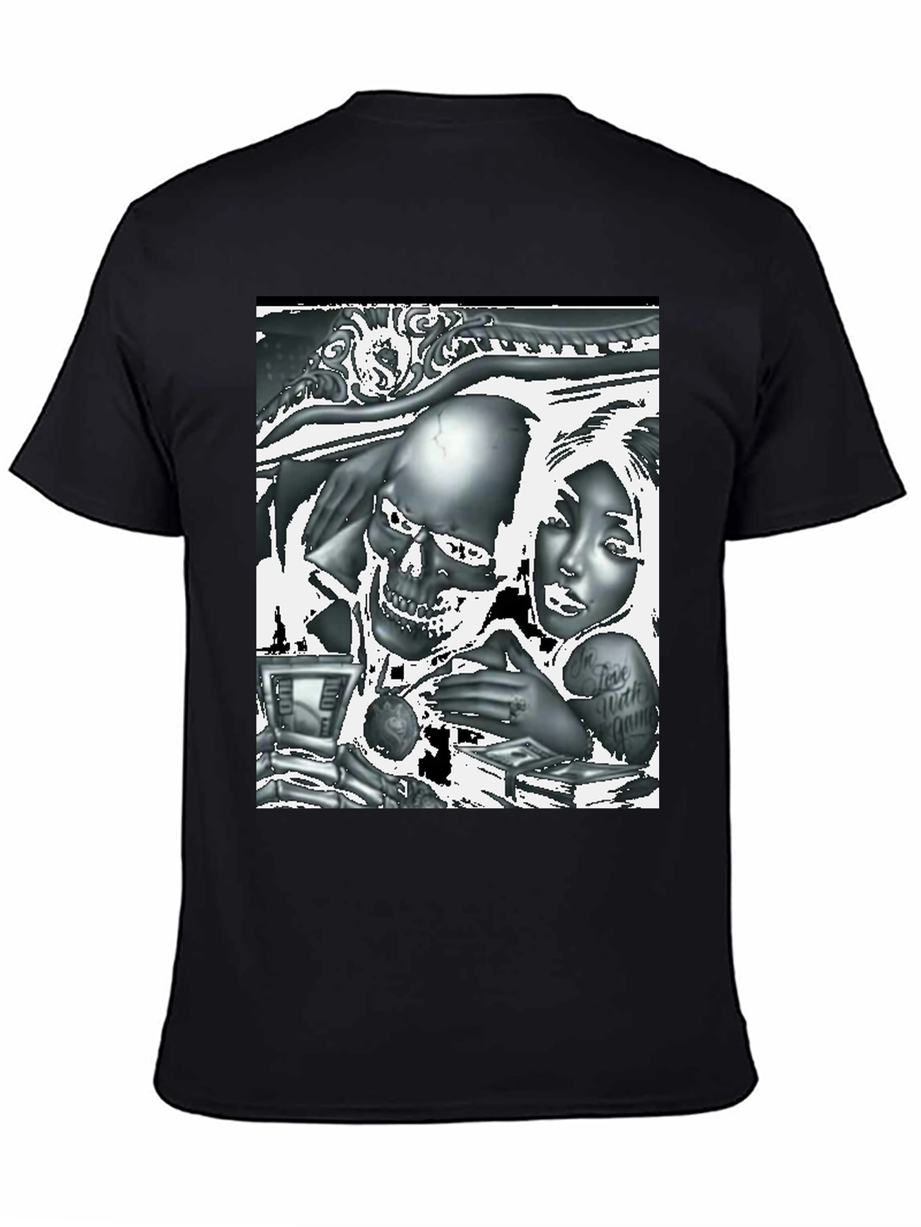 Black Skull and Woman Graphic Tee - Black view 4