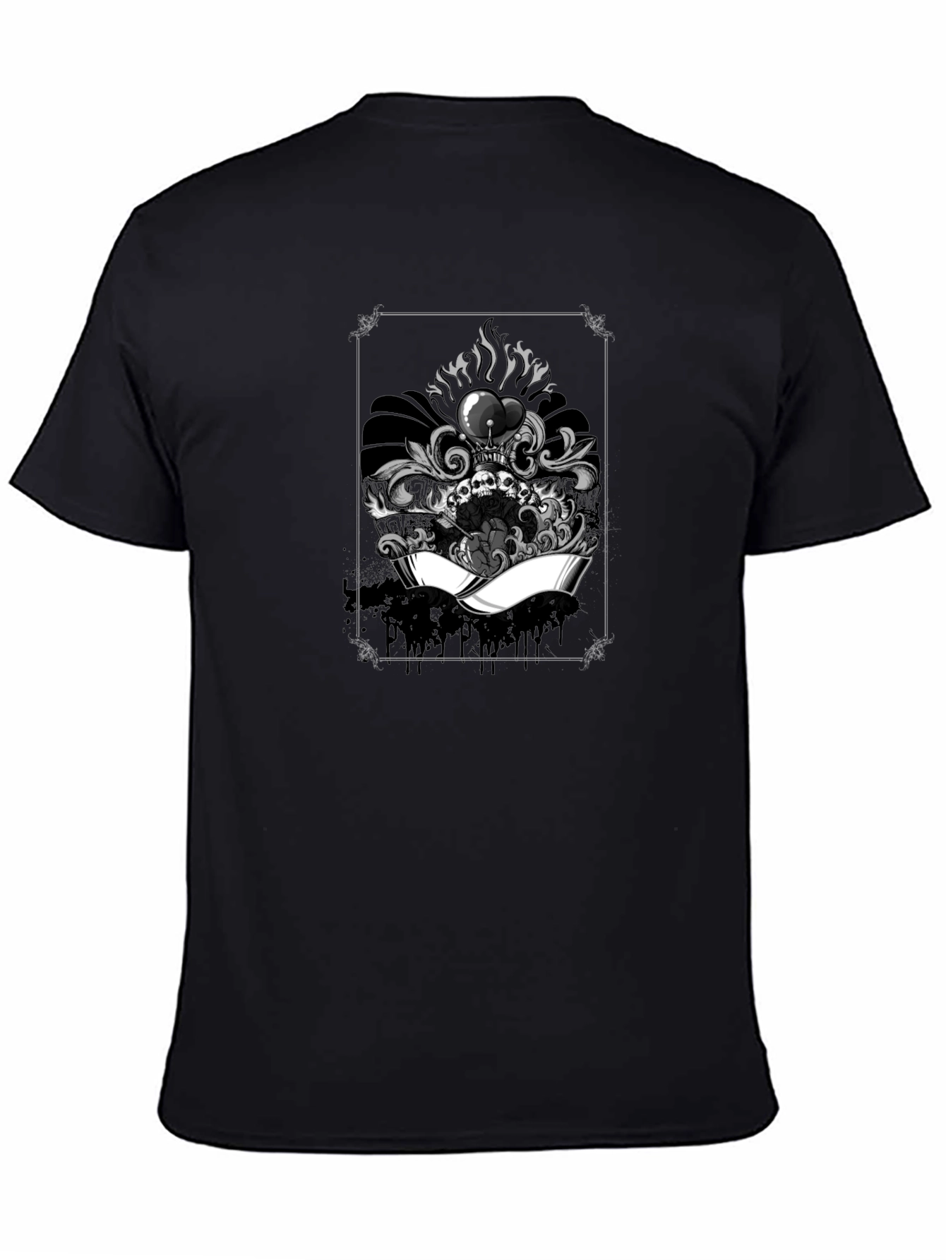 Black Skull Heart Graphic Tee - Black Cotton T-Shirt view 4