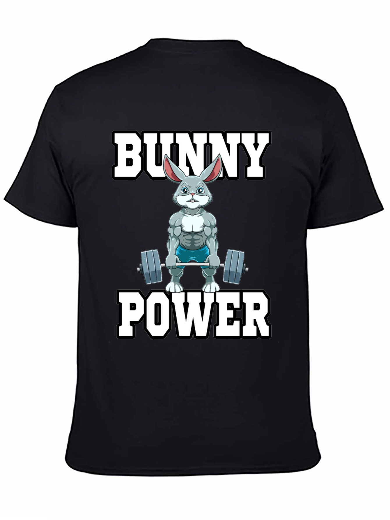 Black Bunny Power T-Shirt - Weightlifting Rabbit Gym Tee view 4