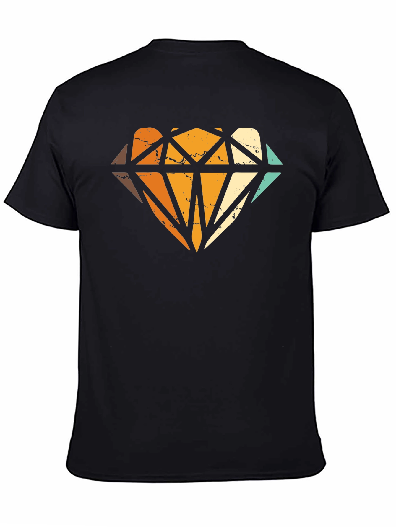 Black Retro Diamond Graphic Print Black T-Shirt view 4
