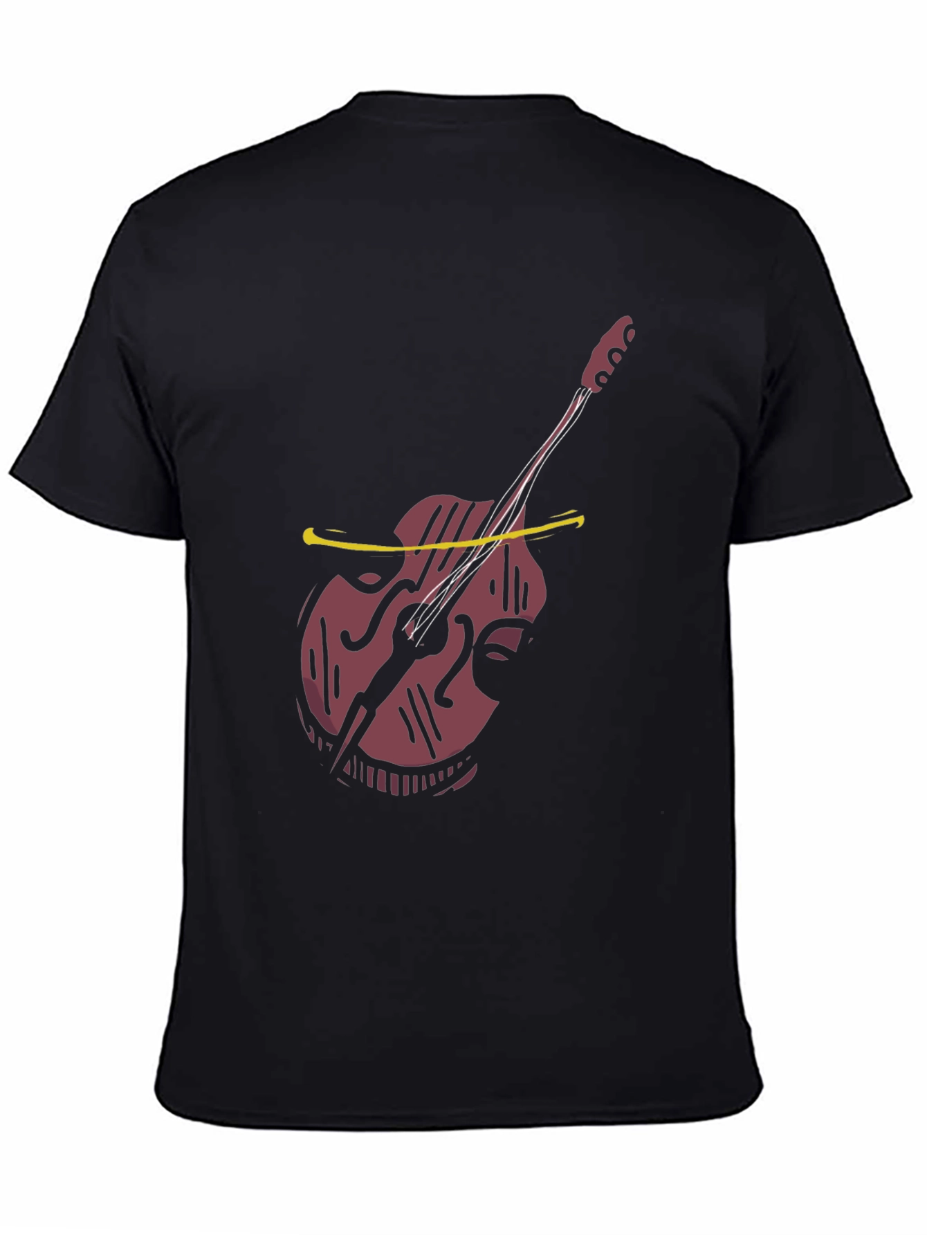 Black Cool Bass Guitar Graphic Tee - Black Cotton Casual view 4