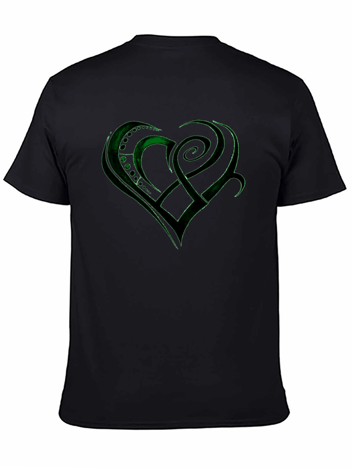 Green Celtic Heart Design Black T-Shirt - 4