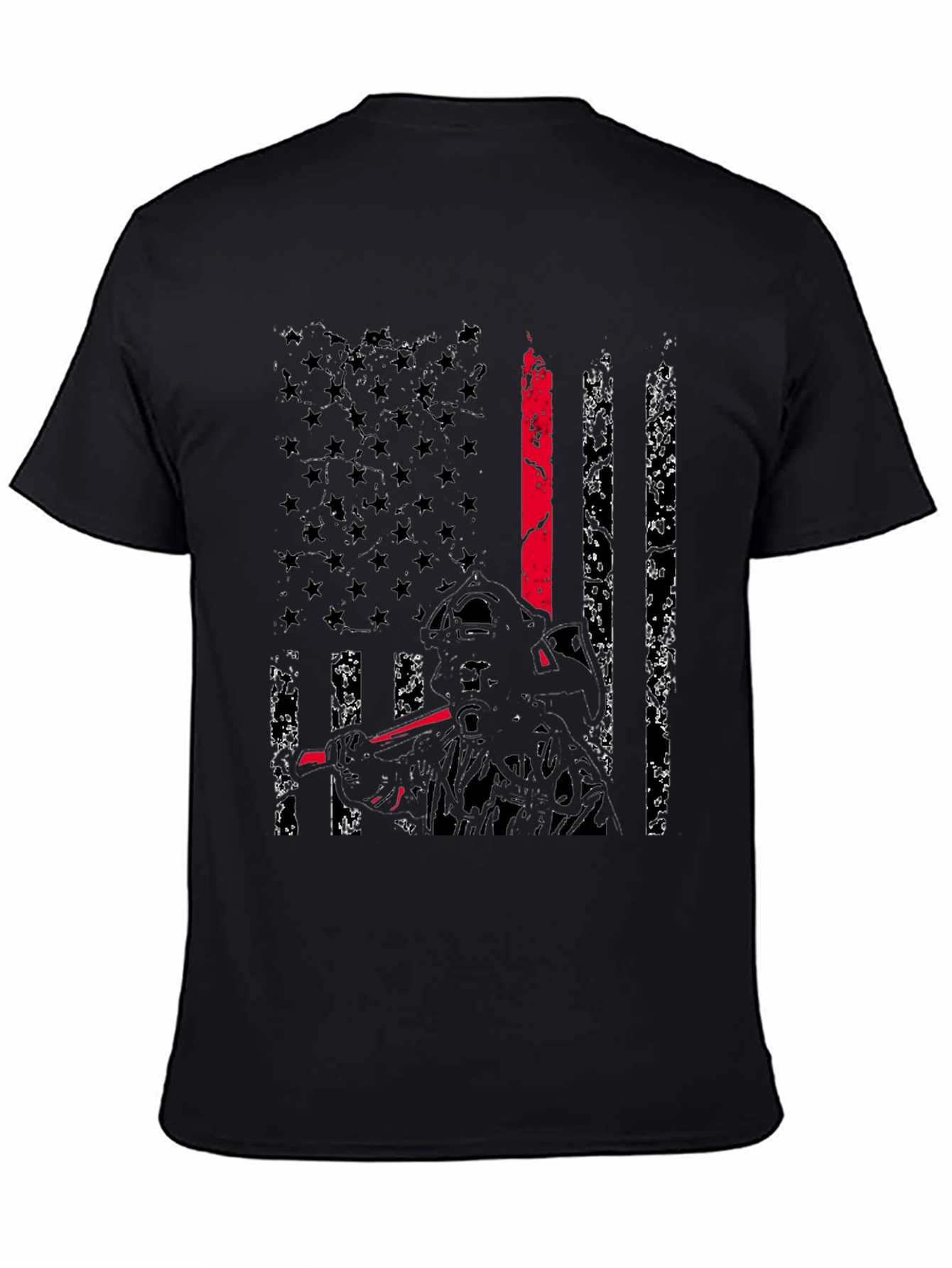 Black Thin Red Line Firefighter Flag T-Shirt view 4