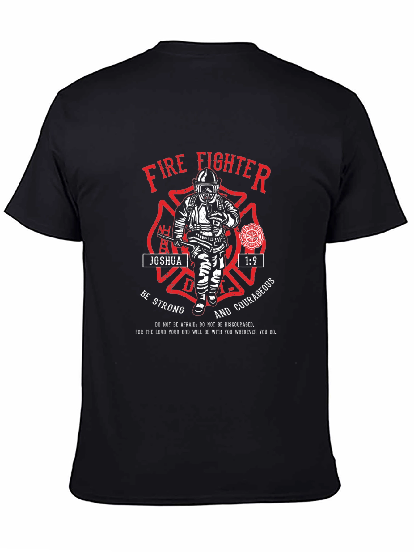 Black Firefighter Joshua 1:9 Graphic T-Shirt view 4