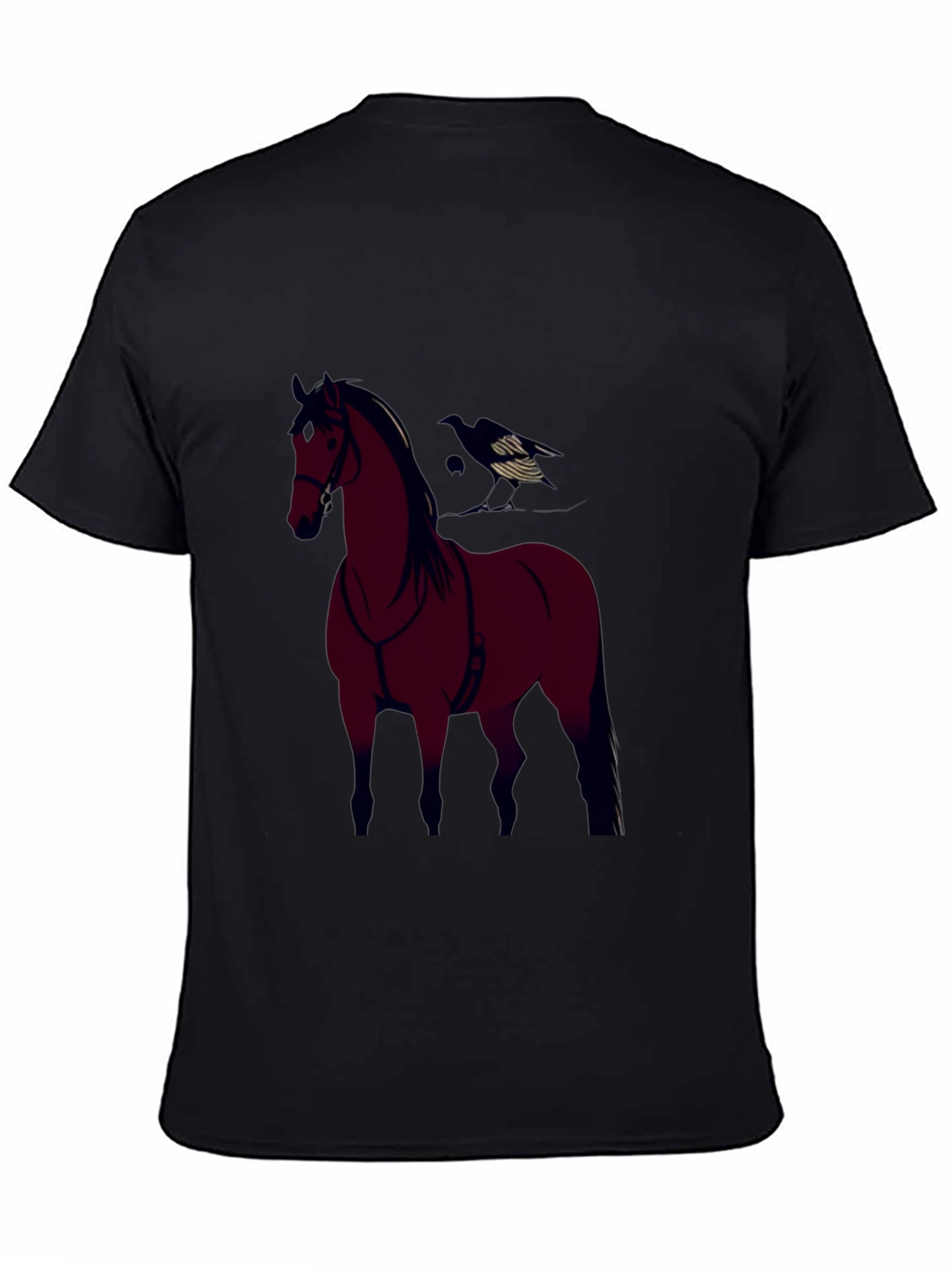 Black Horse and Crow Graphic Tee - Black Cotton Blend view 4