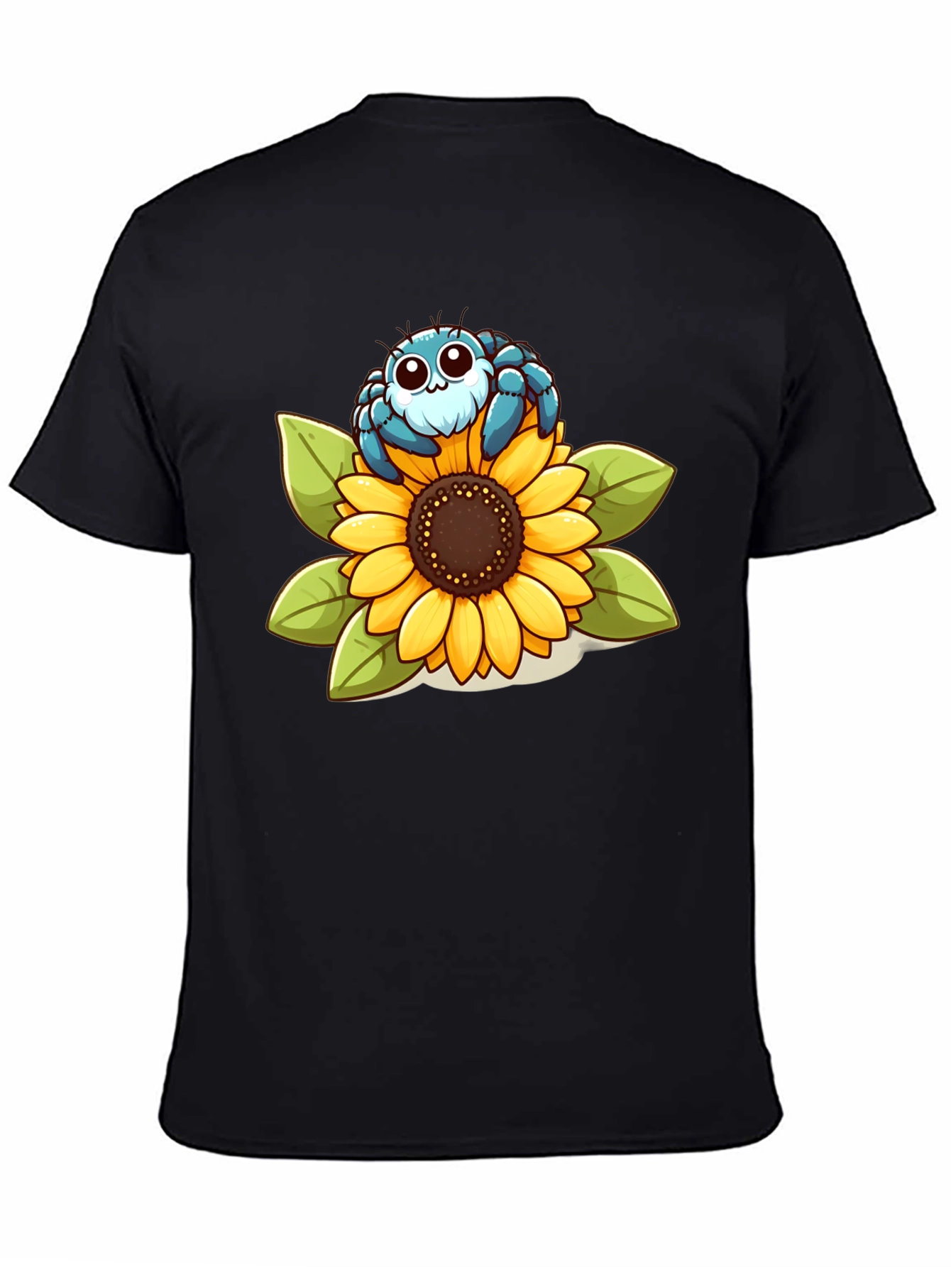 Black Cute Spider on Sunflower Graphic T-Shirt view 4