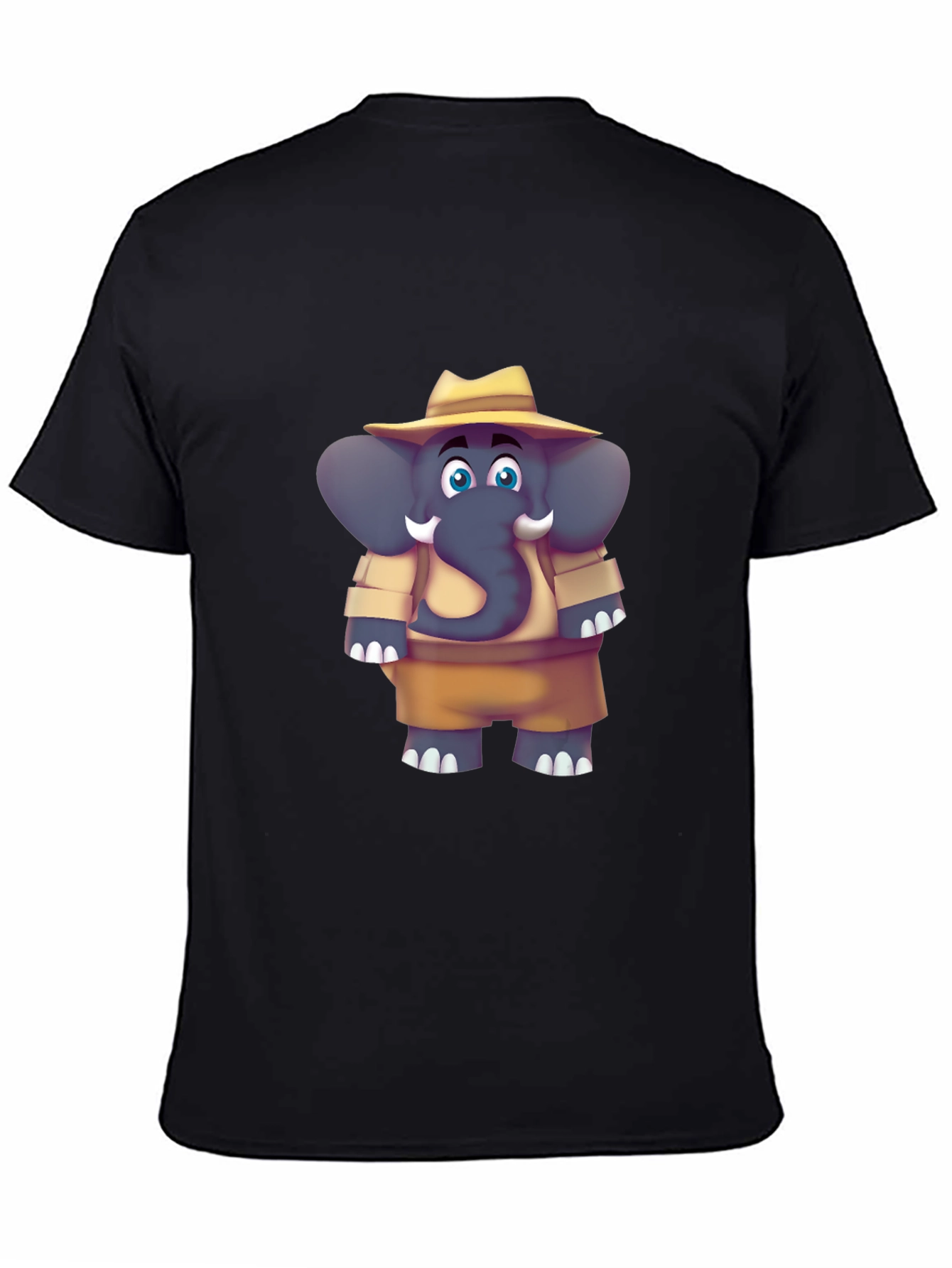 Black Elephant Cartoon Black T-Shirt view 4