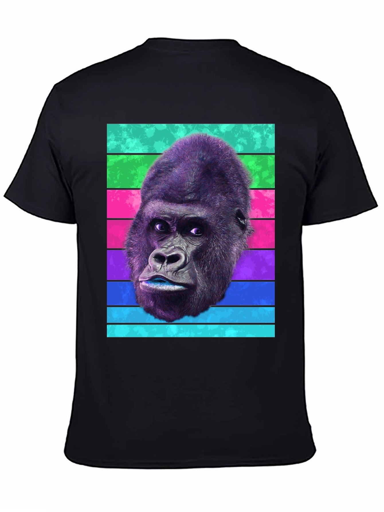 Black Gorilla Head T-Shirt - Retro Stripes, Unique Design view 4