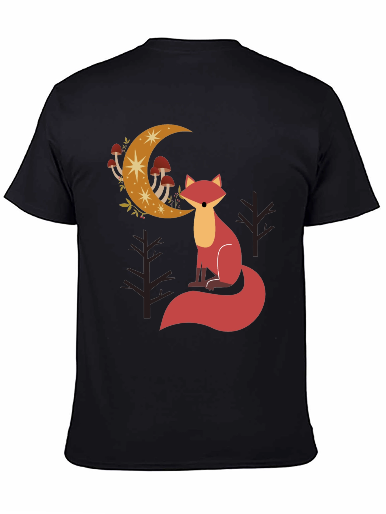 Black Fox and Moon Graphic Tee - Black Cotton Blend view 4