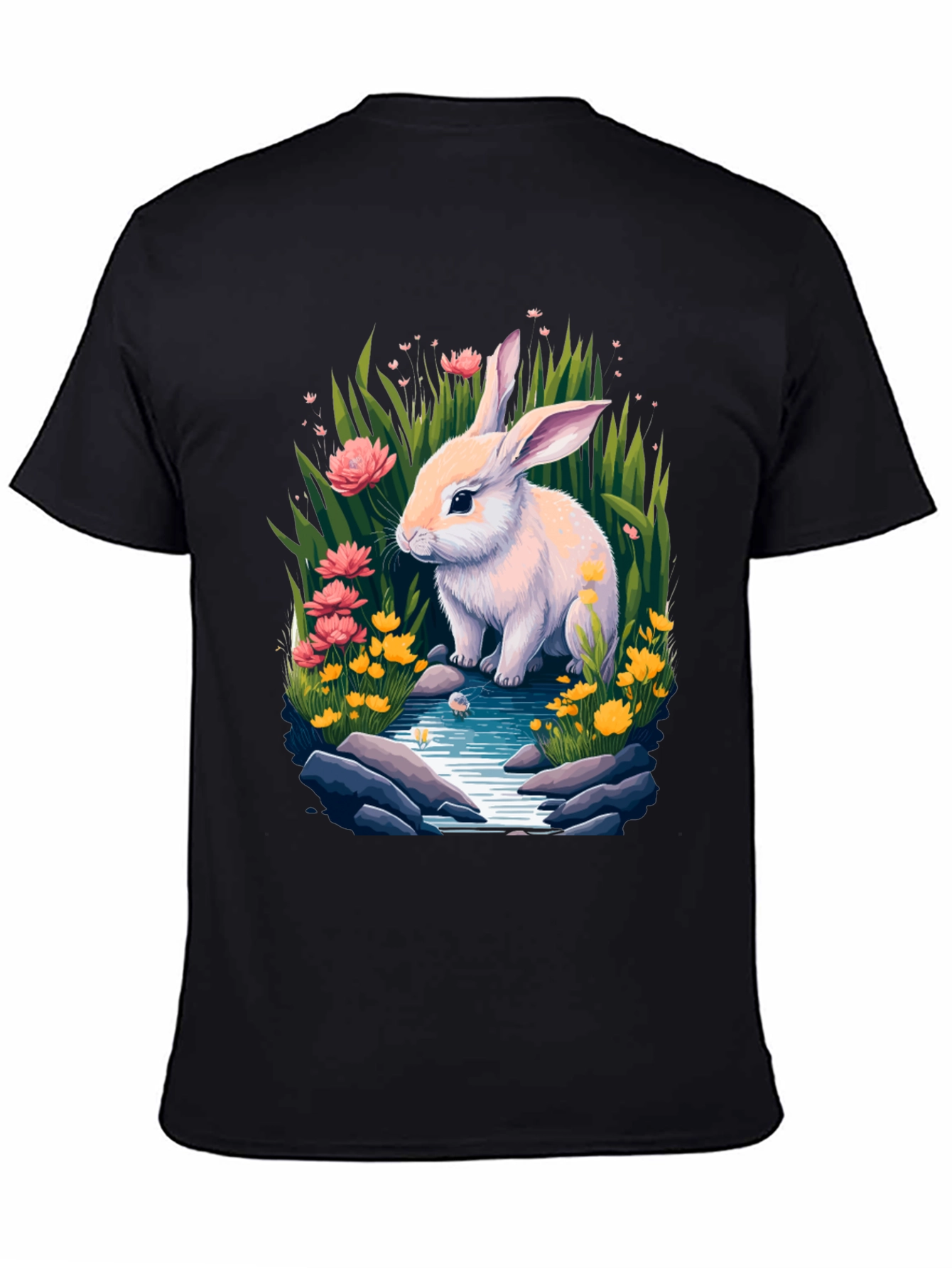 Black Bunny in Bloom Tee - Whimsical Rabbit Design view 4