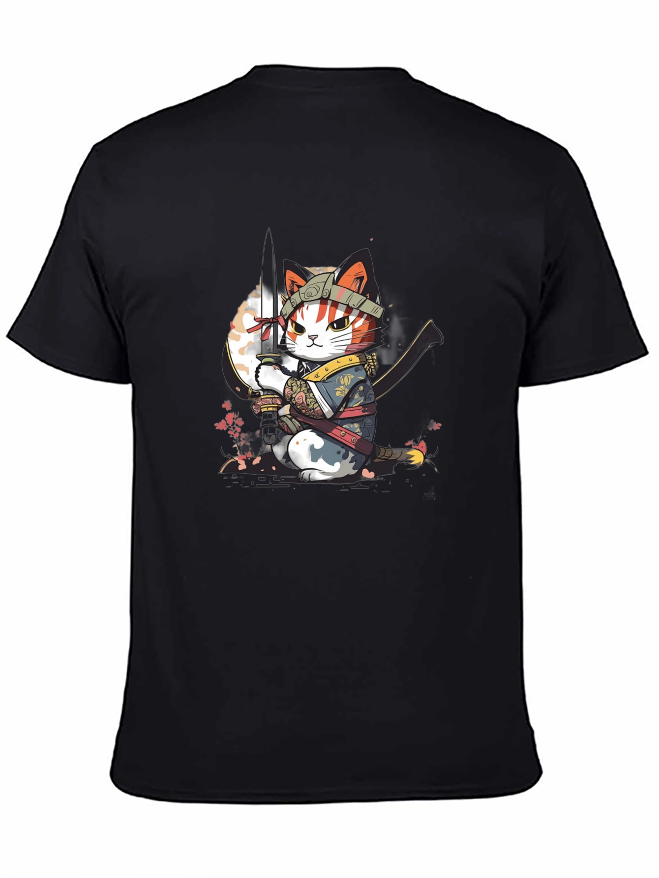 Black Samurai Cat T-Shirt - Unique Graphic Tee view 4