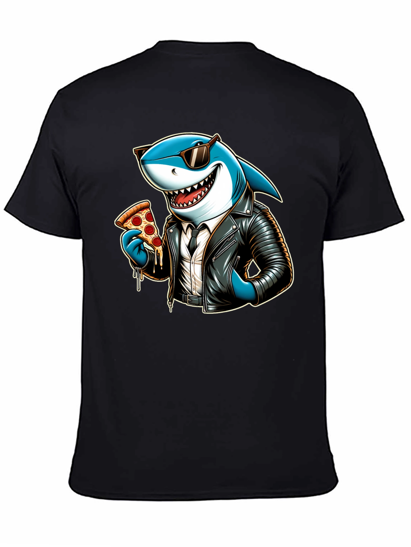 Black Cool Shark Pizza Graphic Tee view 4