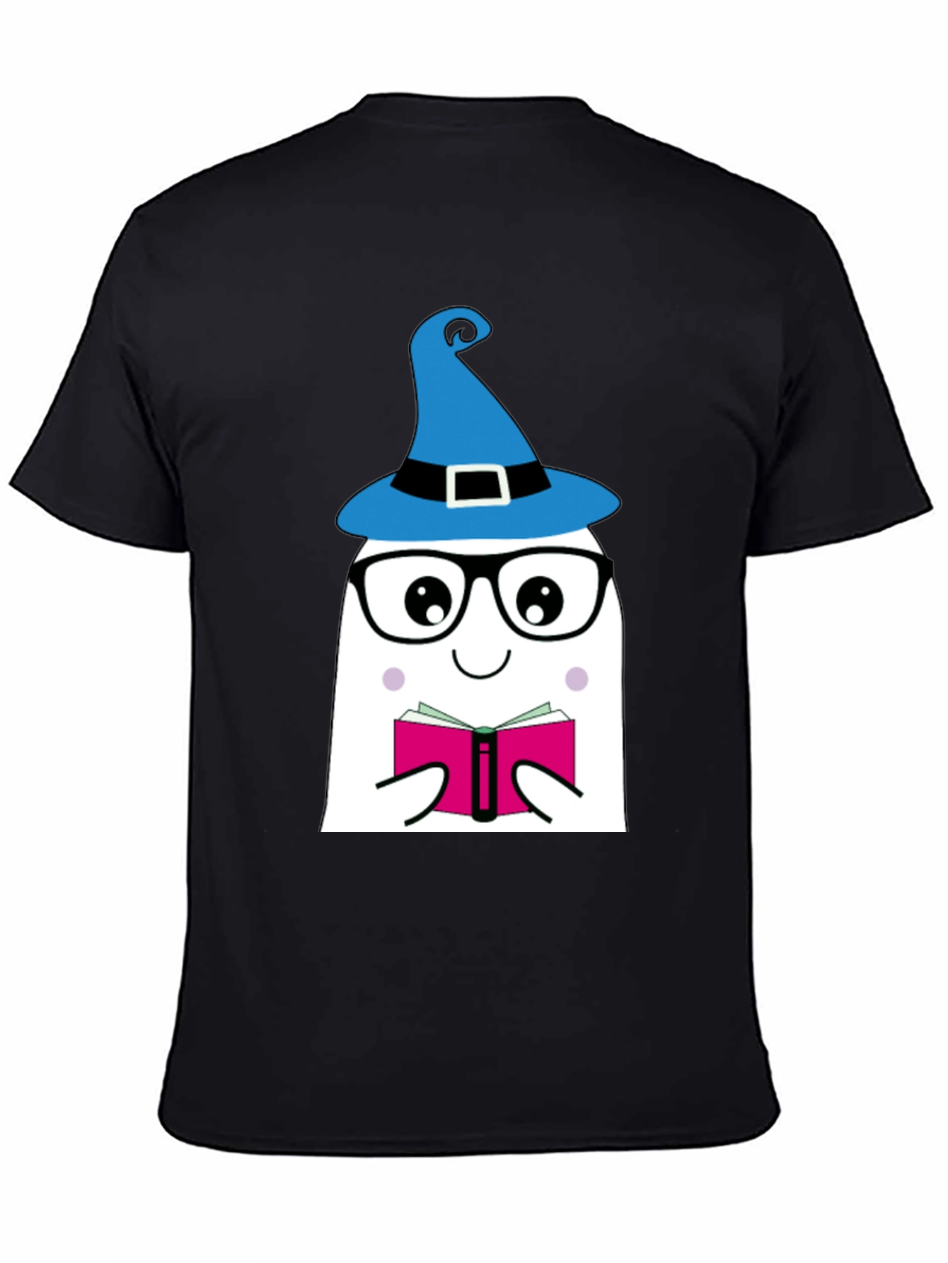 Black Whimsical Reading Ghost Graphic Tee view 4