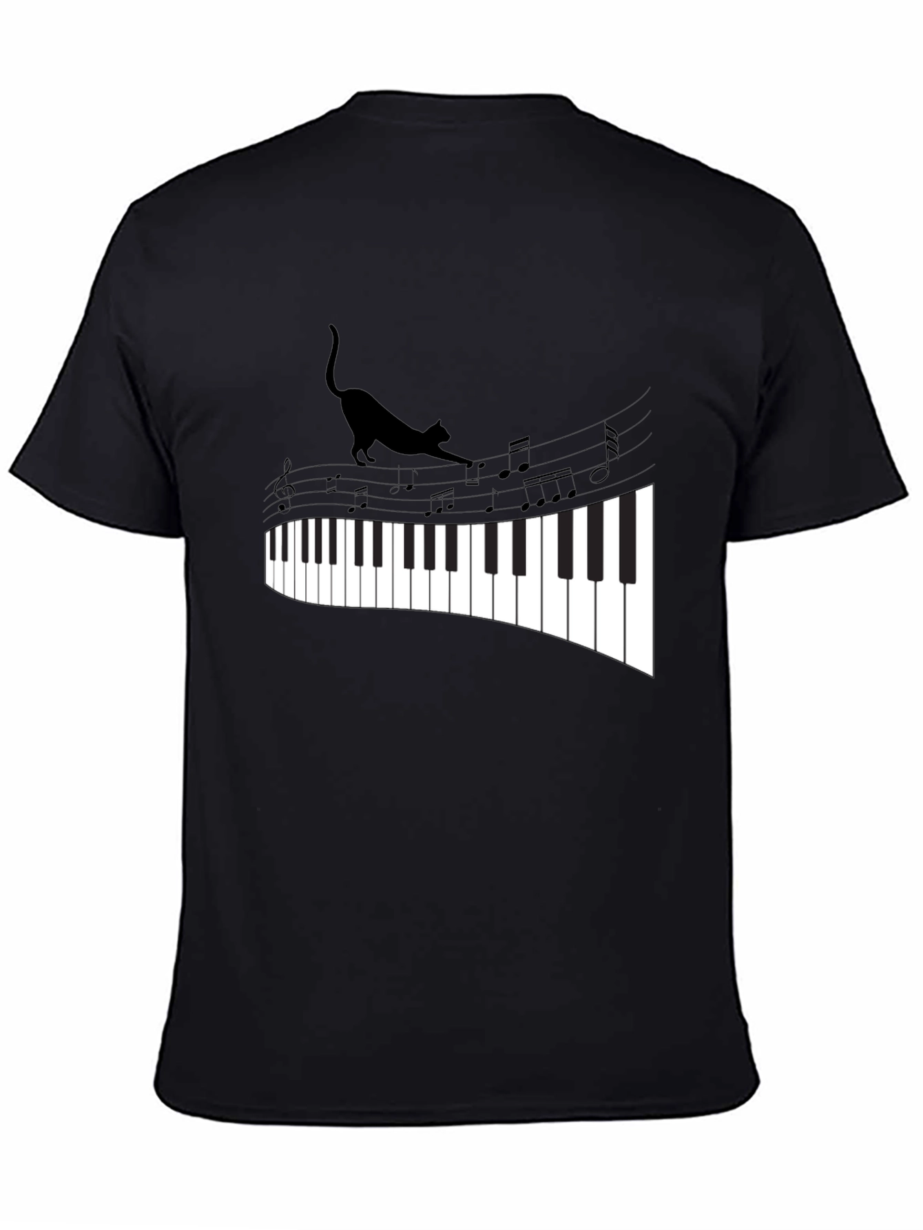 Black Cat Walking on Piano Keys Unisex T-Shirt view 4