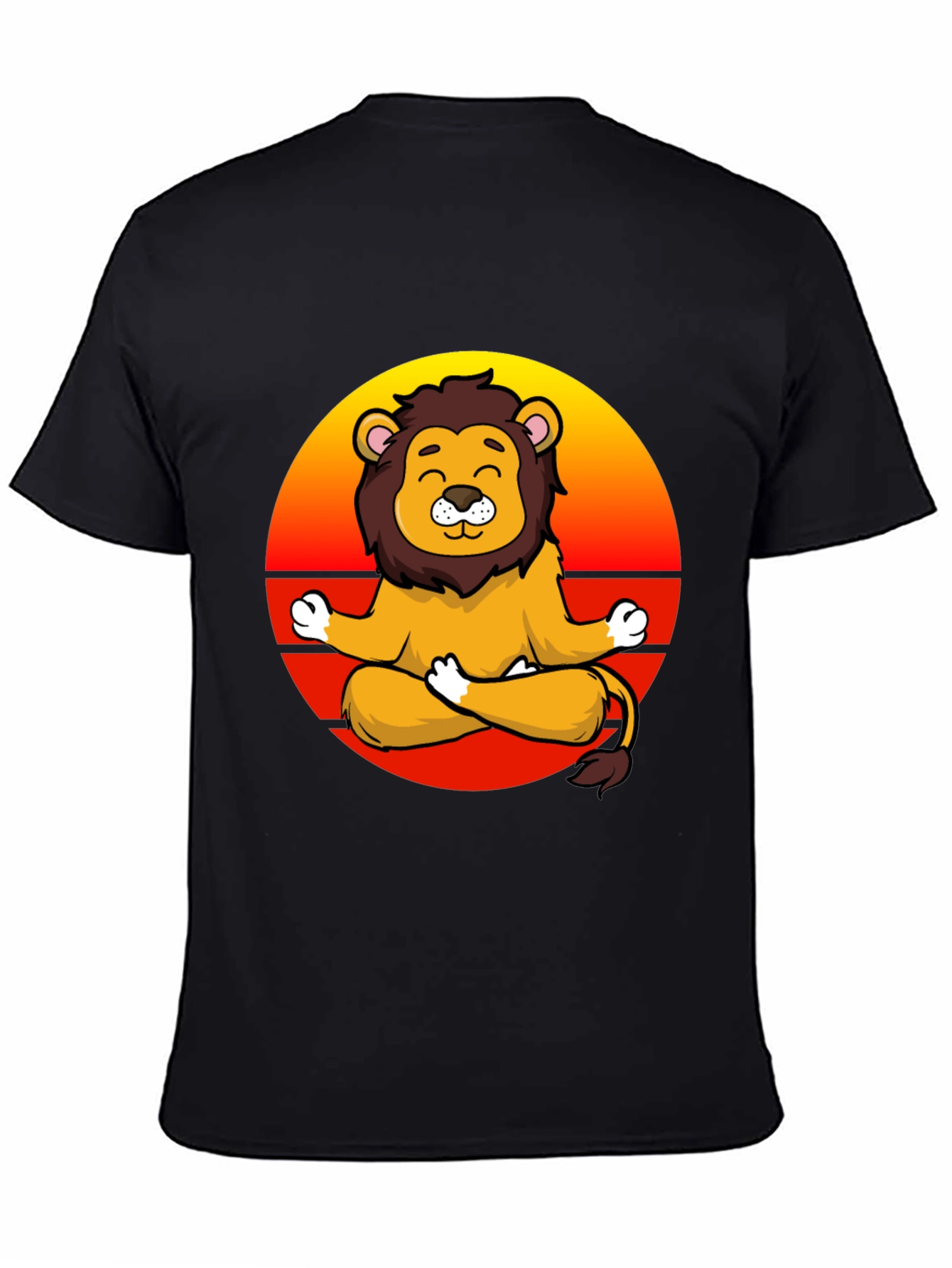 Black Zen Lion T-Shirt - Meditating Cartoon Lion Graphic Tee view 4