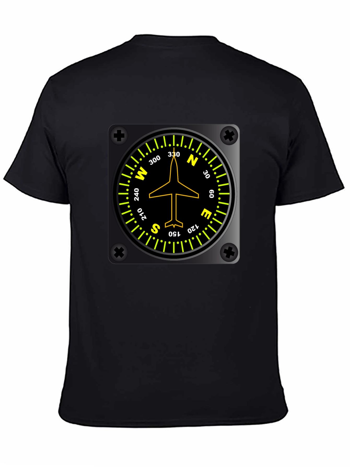 Black Pilot Compass Directional Aviation Black T-Shirt view 4
