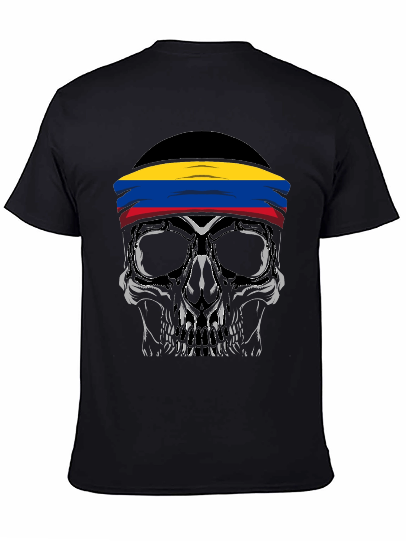 Black Skull T-Shirt with Colombia Flag Headband view 4