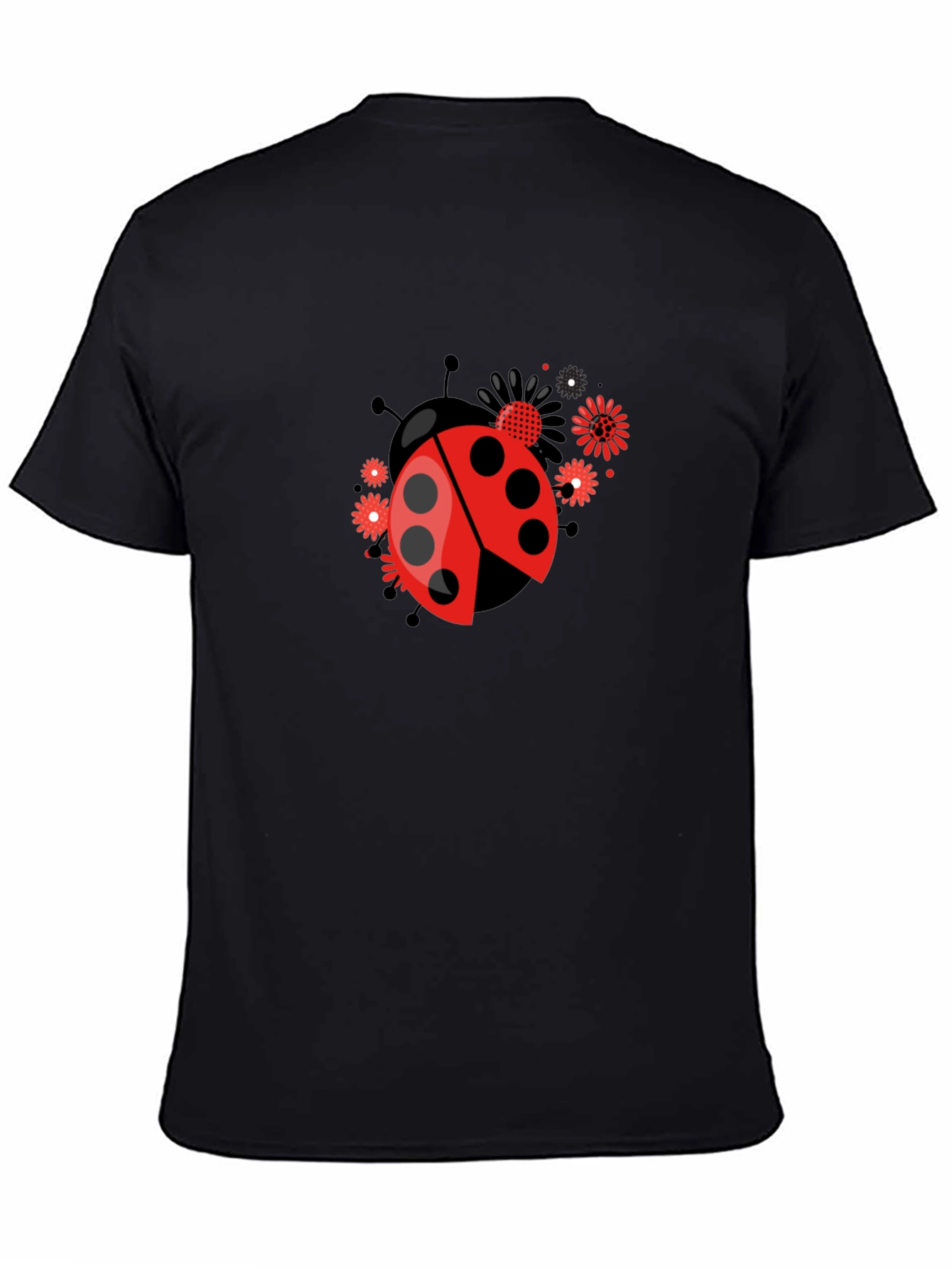 Black Ladybug Flower Graphic Tee - Black view 4
