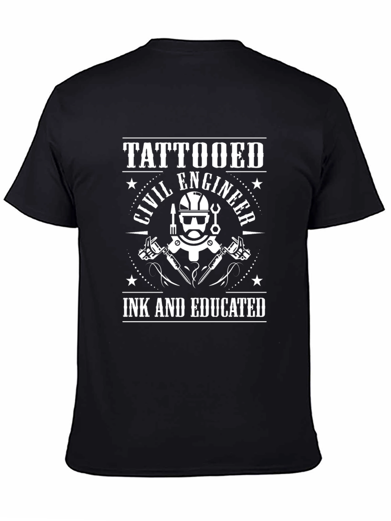 Black Tattooed Civil Engineer Black T-Shirt view 4