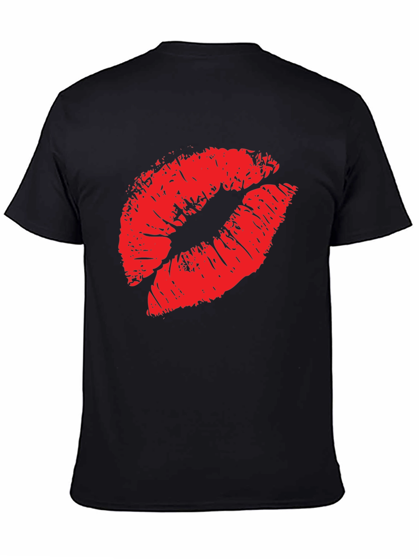 Black Red Lips Print Black T-Shirt view 4