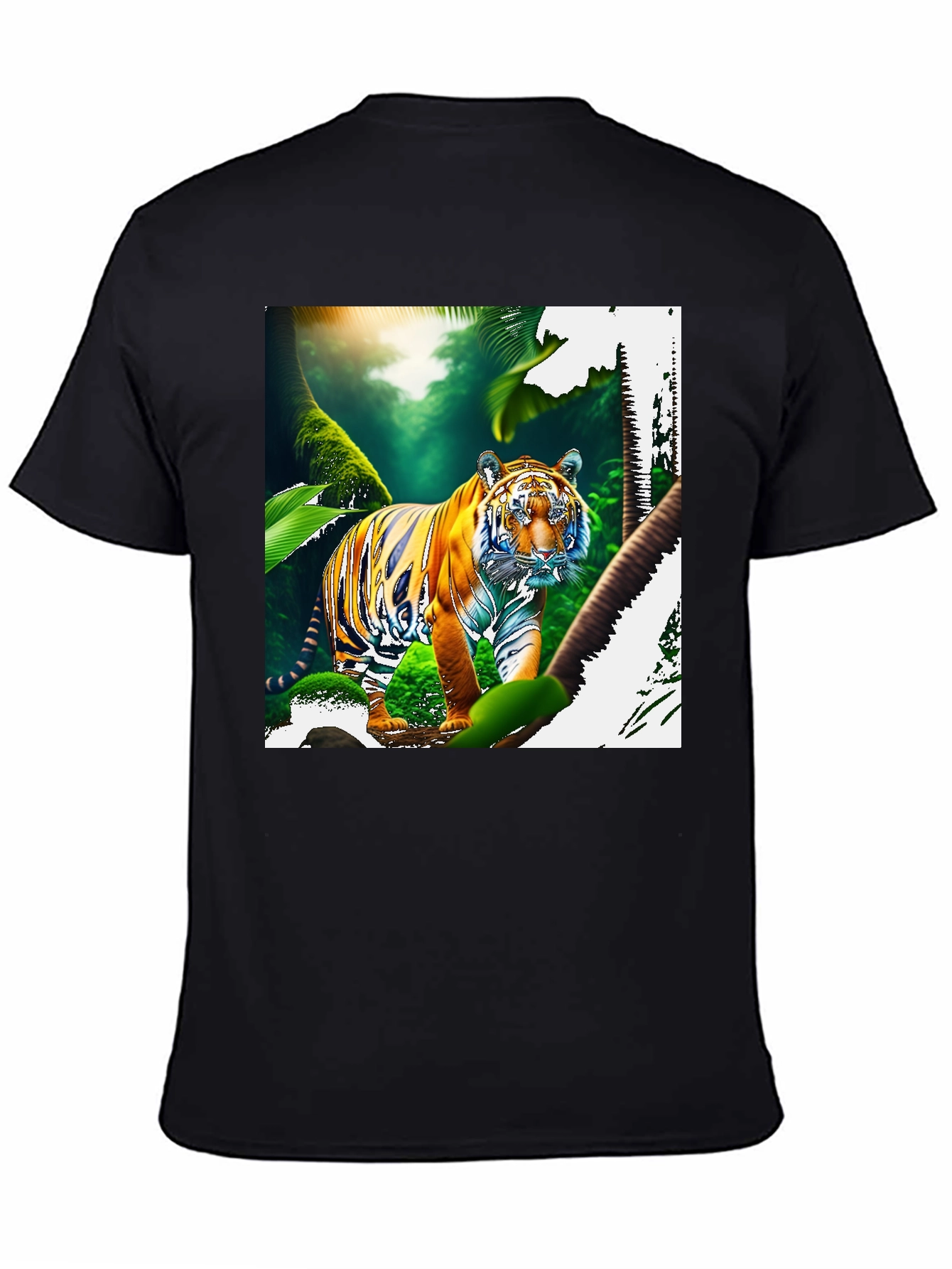 Black Jungle Tiger Graphic Print Black T-Shirt view 4