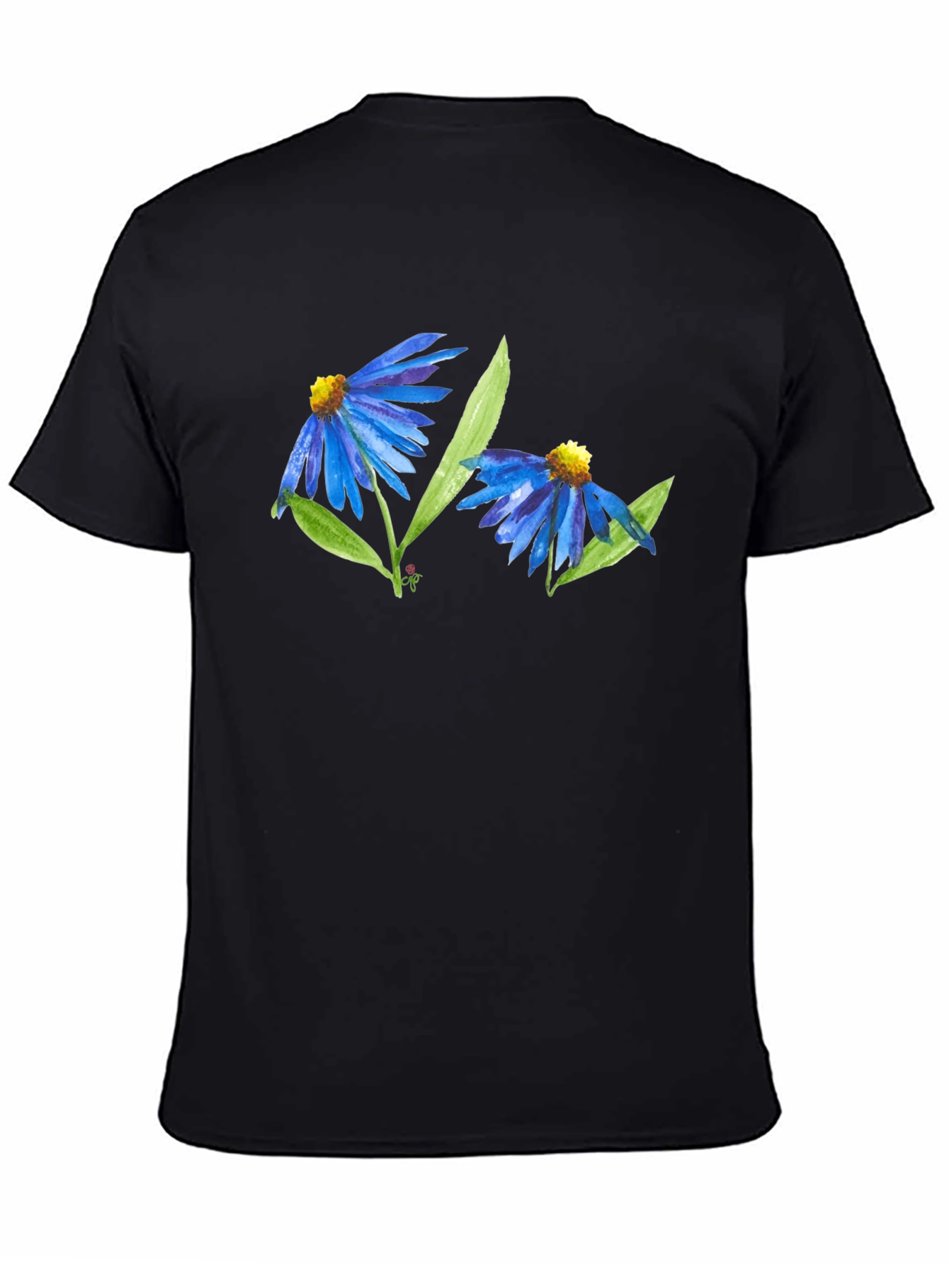 Black Blue Flower Graphic T-Shirt - Soft Cotton Blend view 4