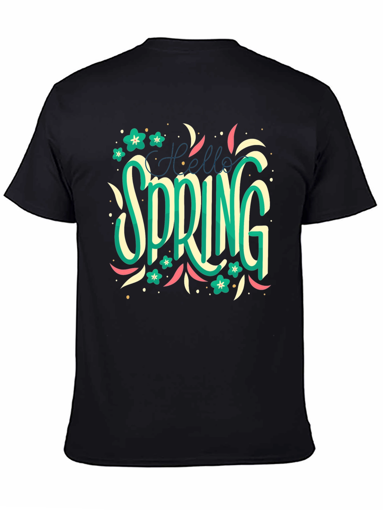Black Hello Spring T-Shirt: Floral Season Style view 4