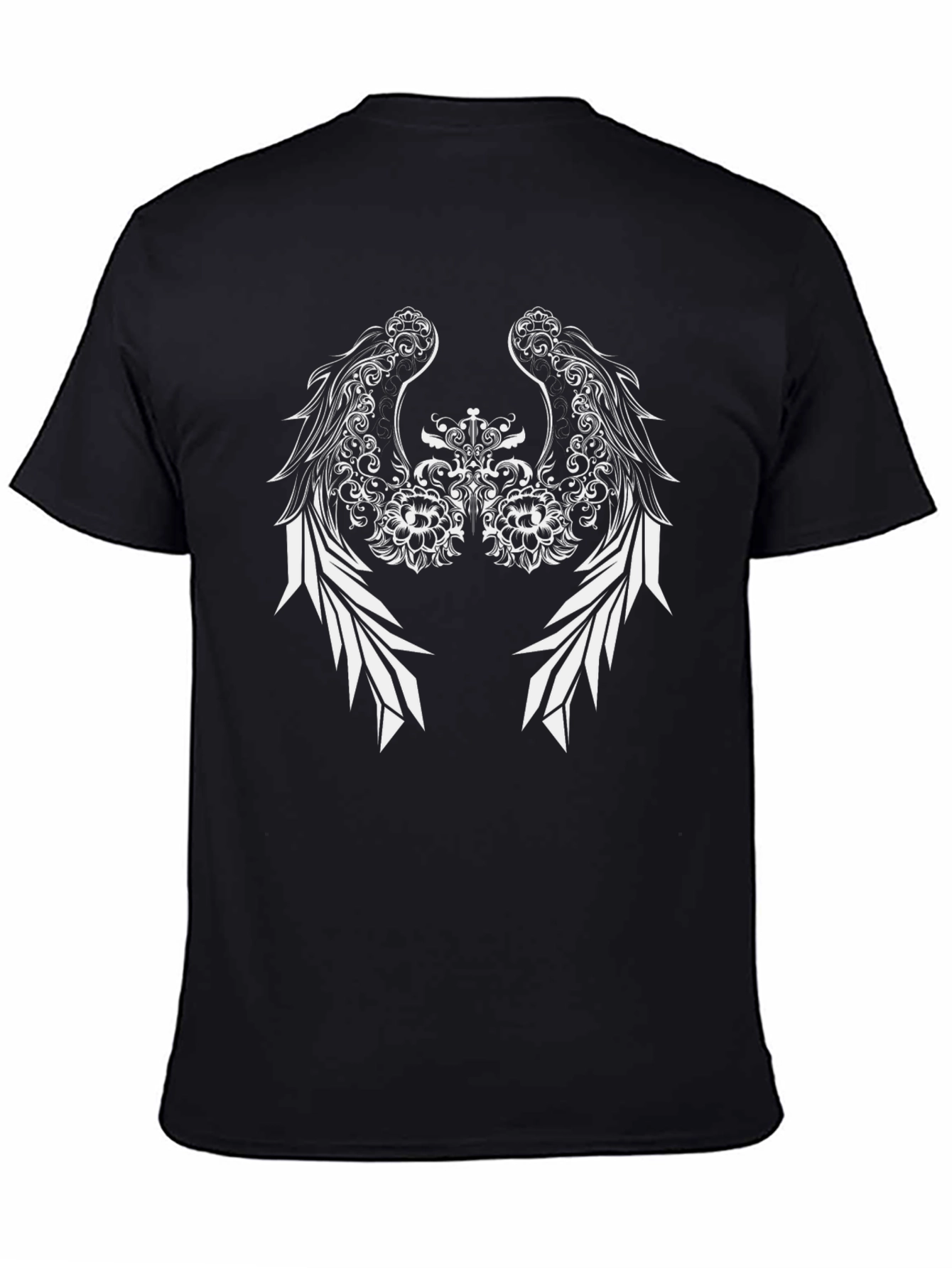 Black Black Tee with Winged Floral Design view 4