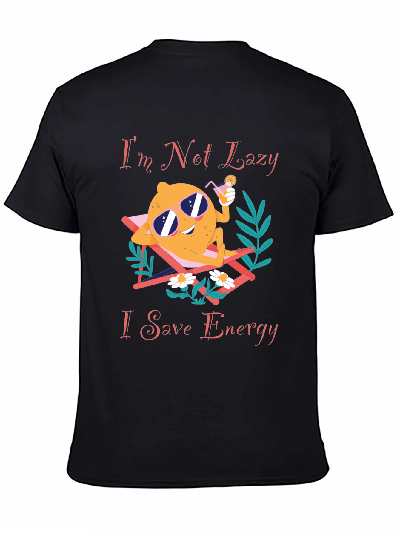 Black Funny Save Energy T-Shirt - Lazy Lemon Lounging Design view 4
