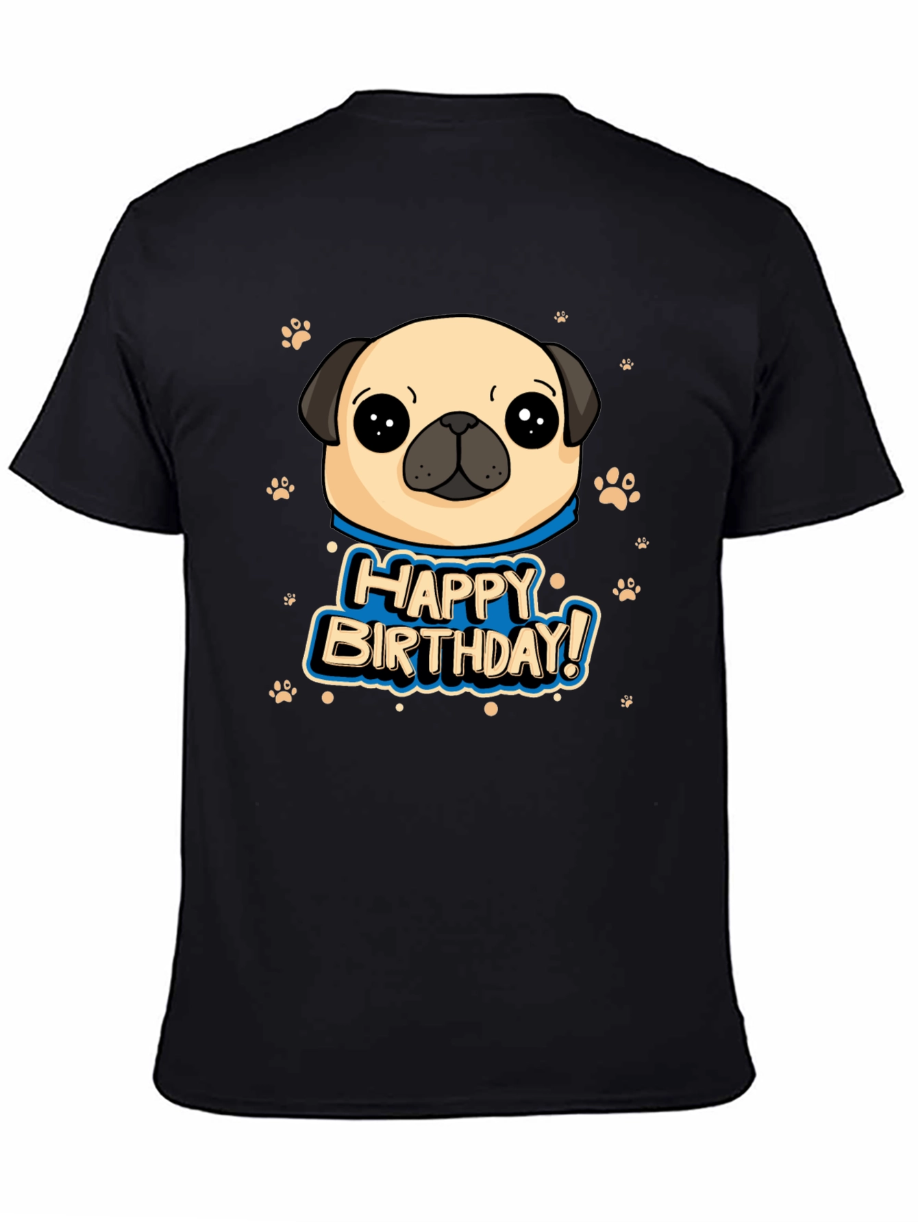 Black Pug Happy Birthday Black T-Shirt view 4
