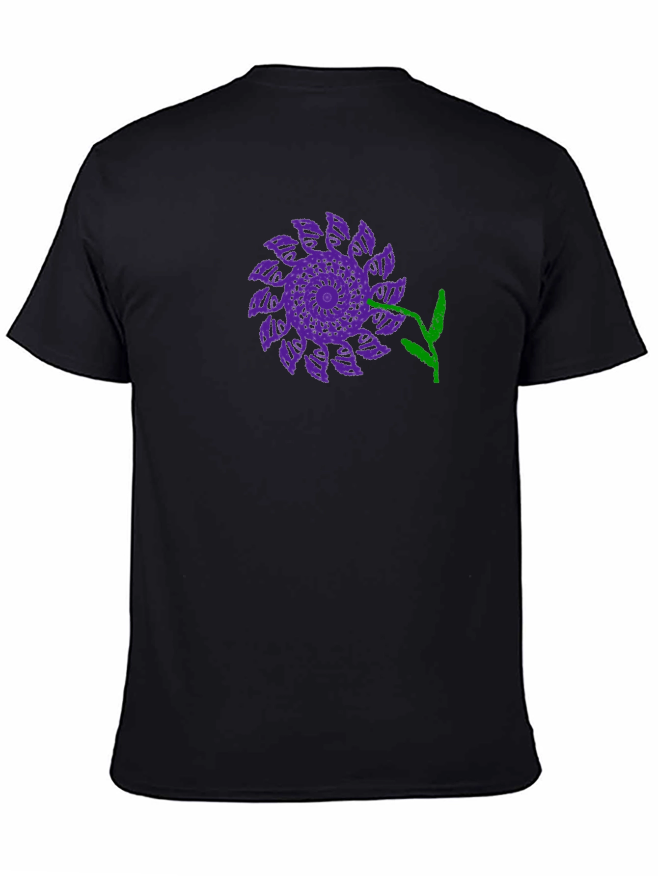 Black Black T-Shirt with Purple Flower Design view 4