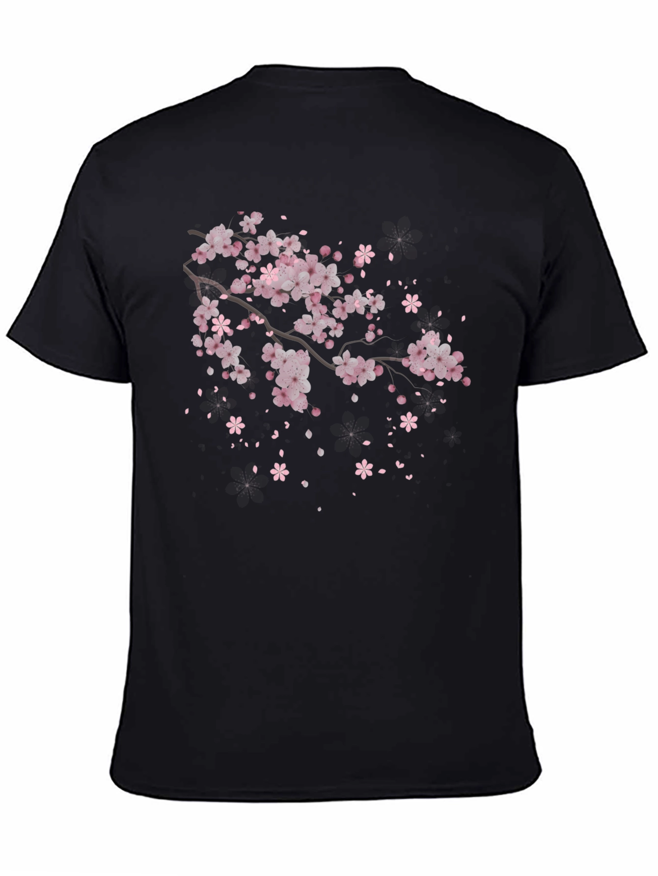 Black Cherry Blossom Branch Black T-Shirt view 4