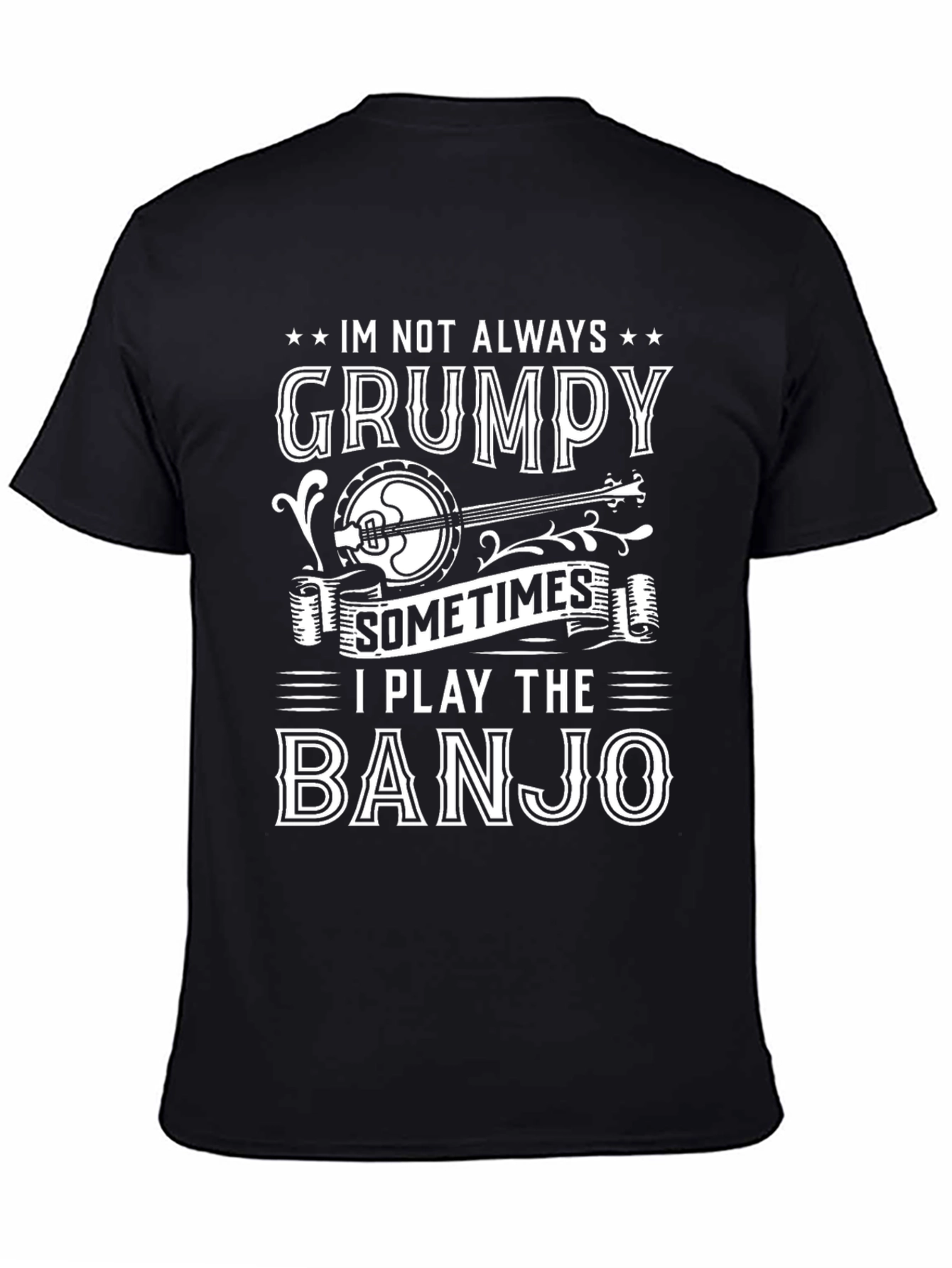 Black Grumpy Banjo Player Graphic Tee - Black T-Shirt view 4