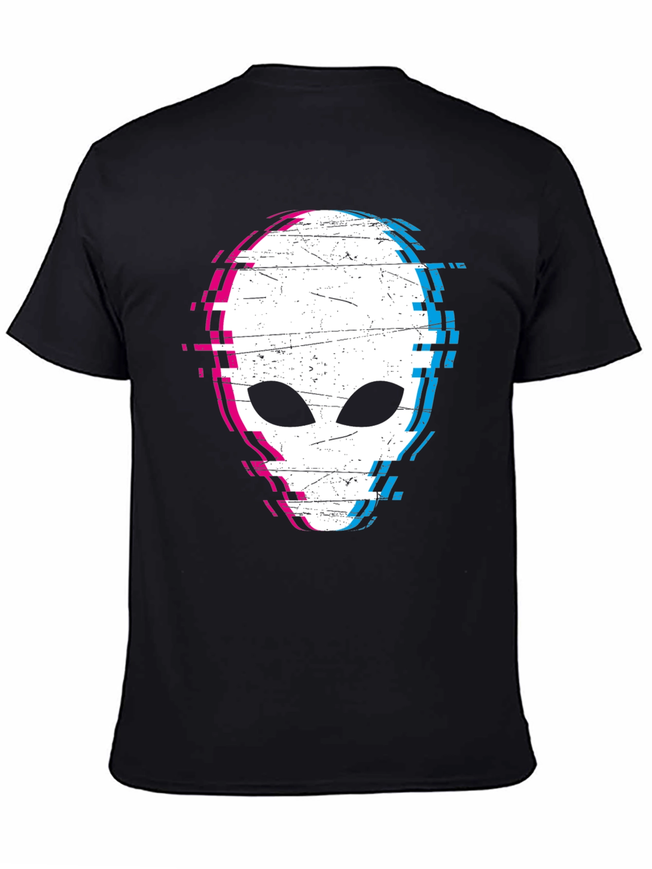 Black Glitch Alien Graphic Tee - Black Cotton Blend Shirt view 4