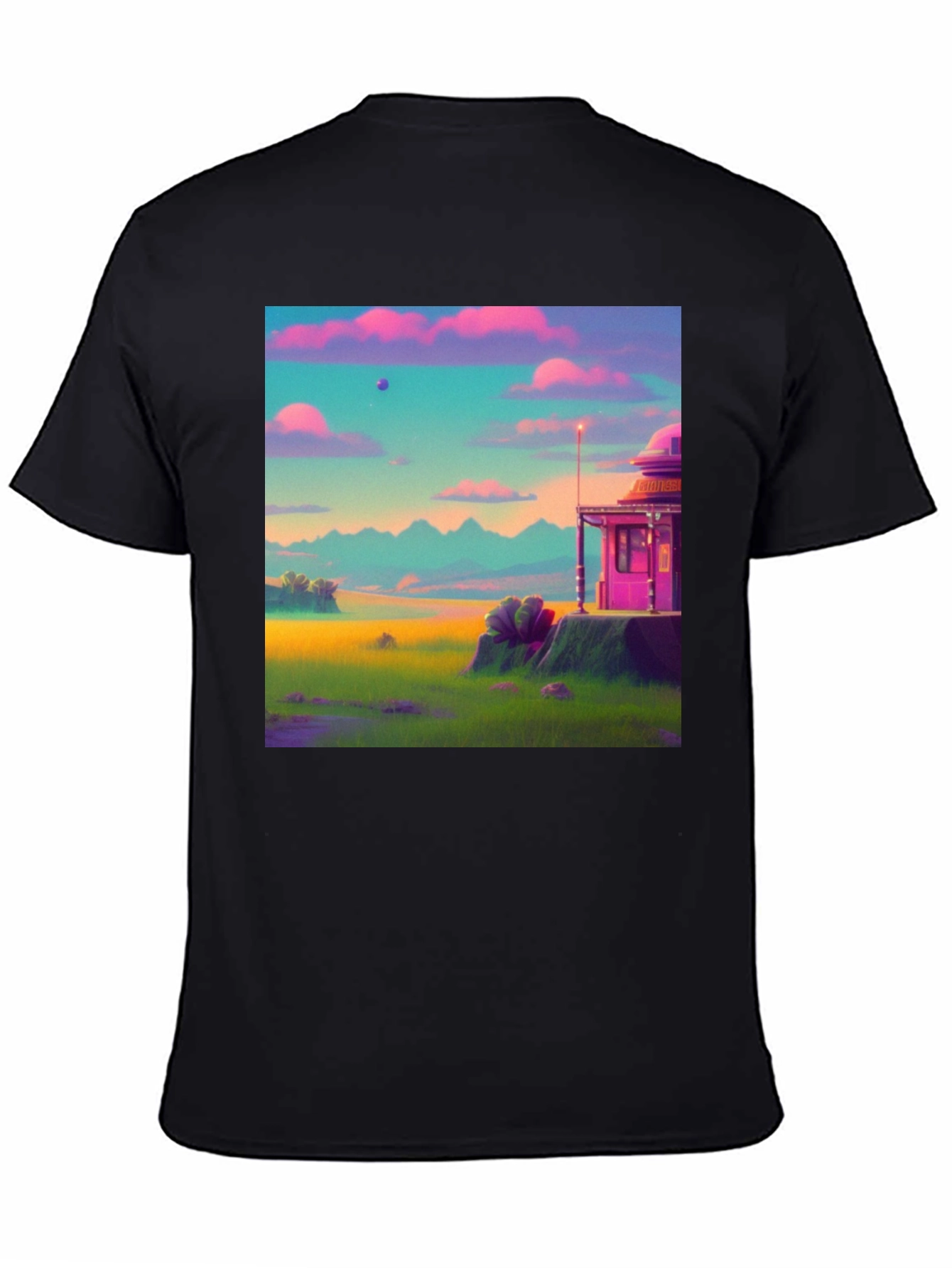 Black Vaporwave Landscape Graphic Tee - Retro Style view 4