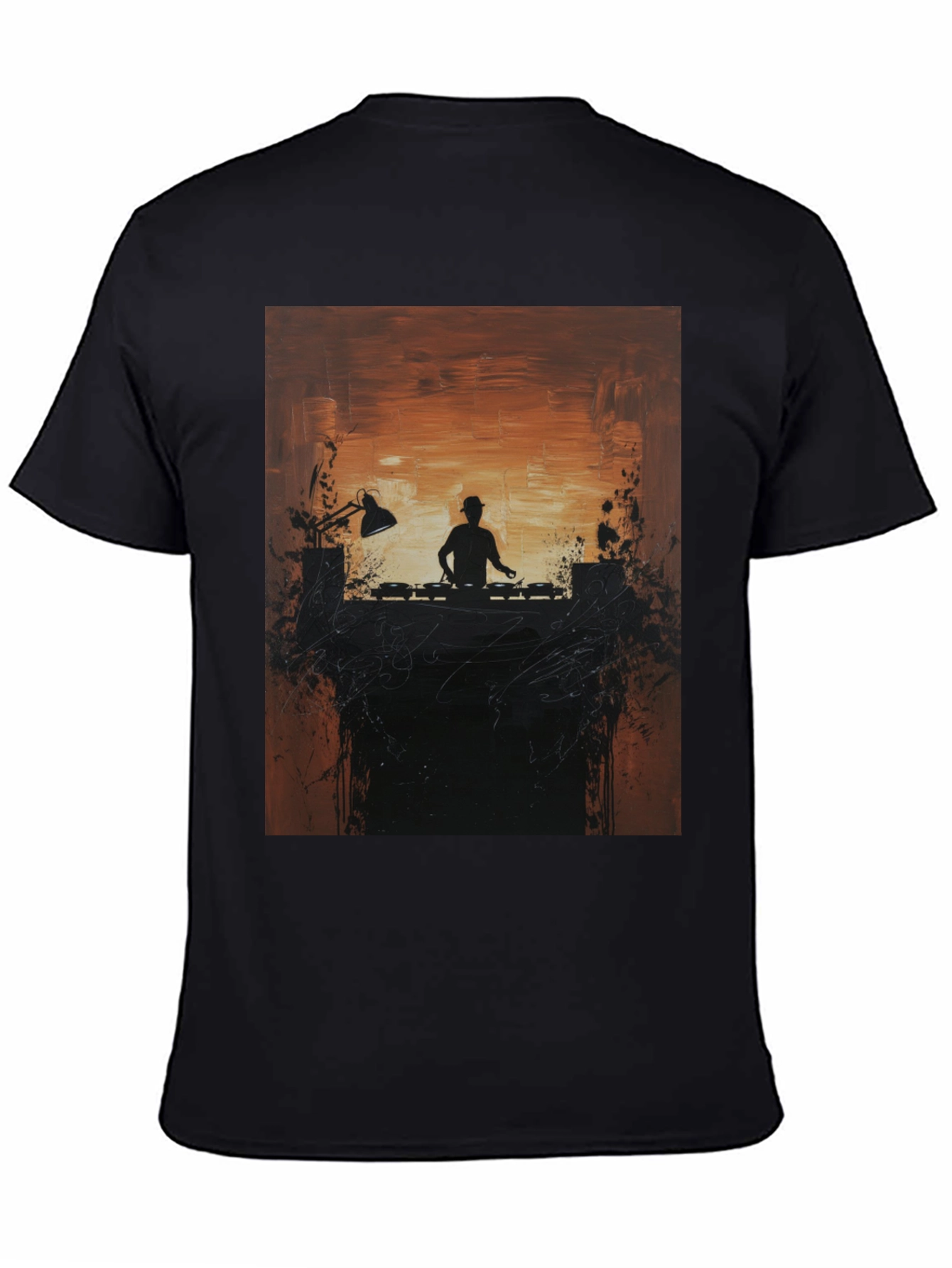 Black DJ Silhouette Graphic Print Crew Neck Tee view 4