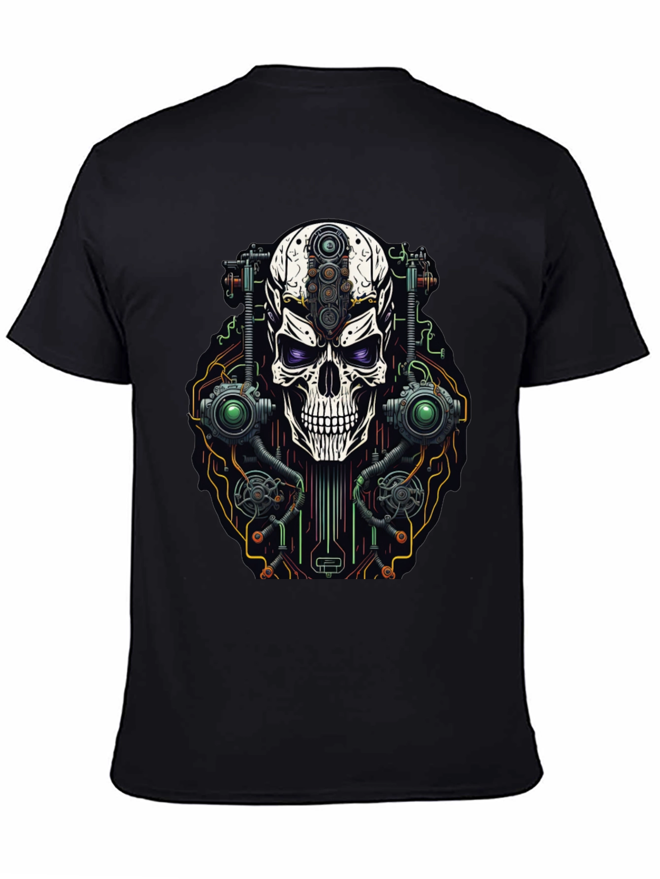 Black Cyberpunk Skull Graphic T-Shirt view 4
