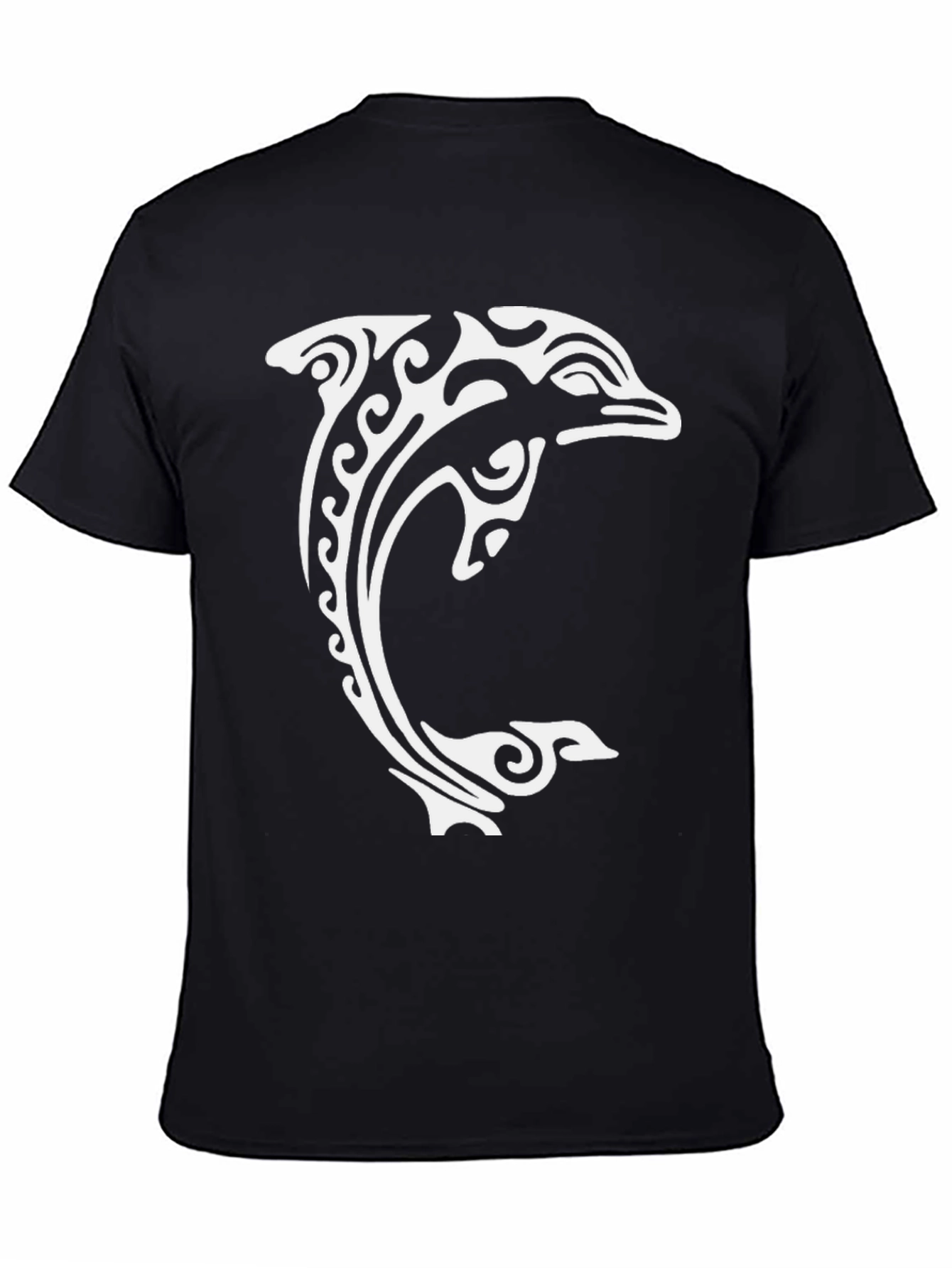 Black Tribal Dolphin Graphic Tee - Black Cotton Comfort view 4