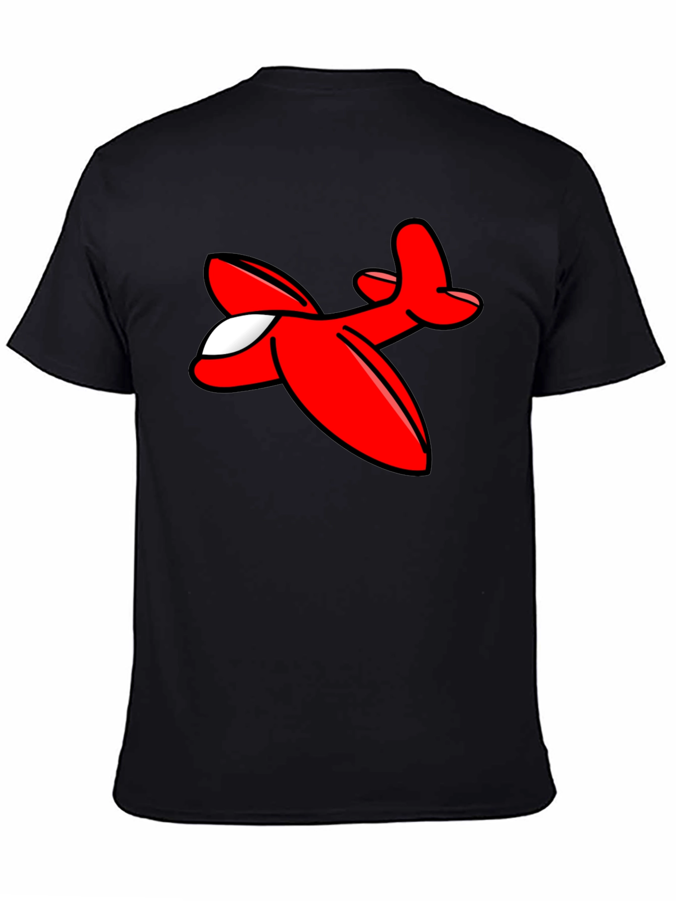 Cartoon Airplane Graphic Tee - Black Cotton T-Shirt - 4