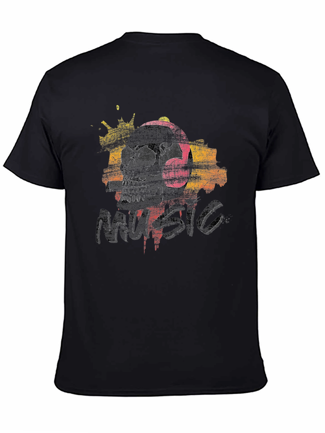 Black Skull Music T-Shirt - Graphic Print Tee view 4