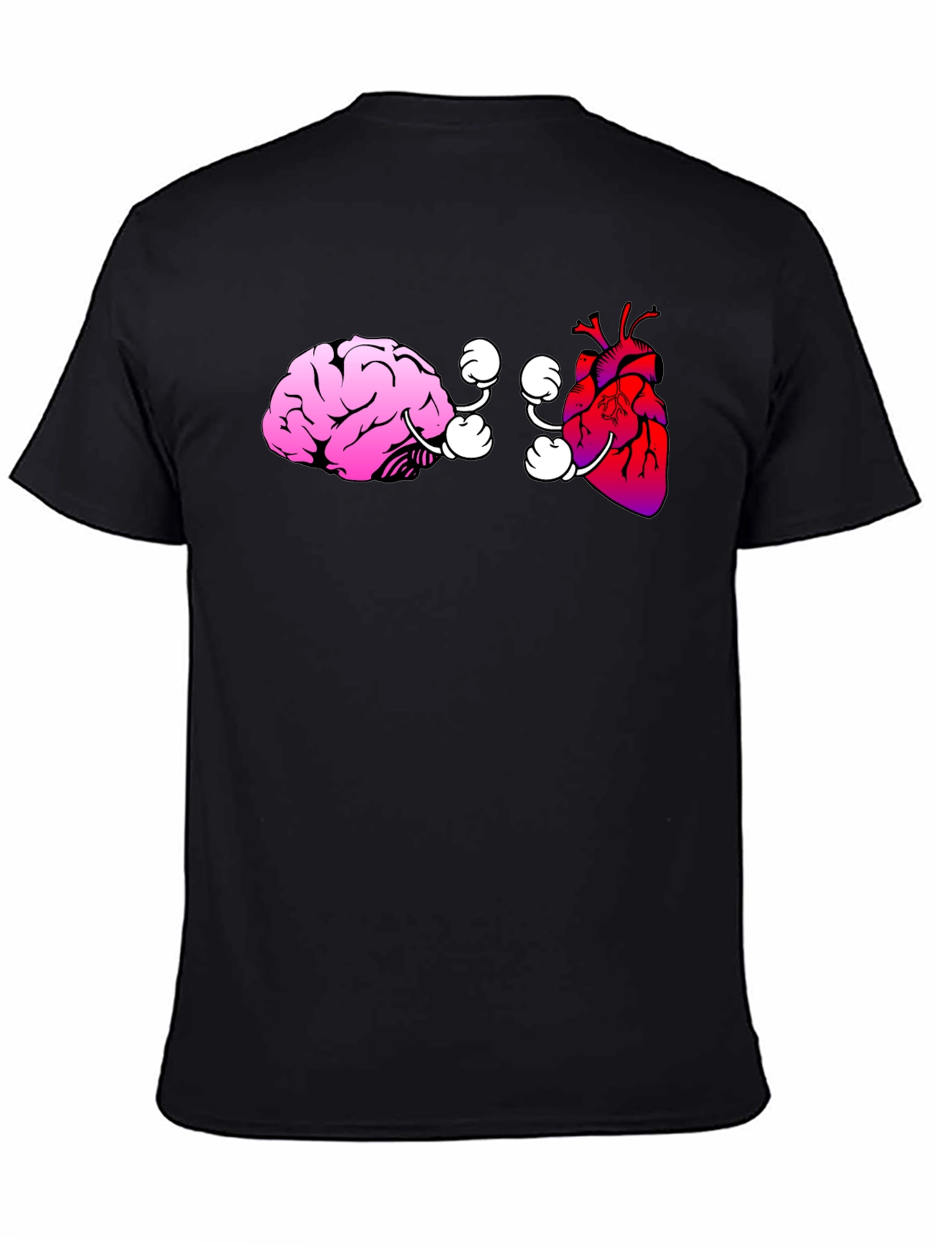 Black Brain vs. Heart Graphic Tee - Black Cotton T-Shirt view 4