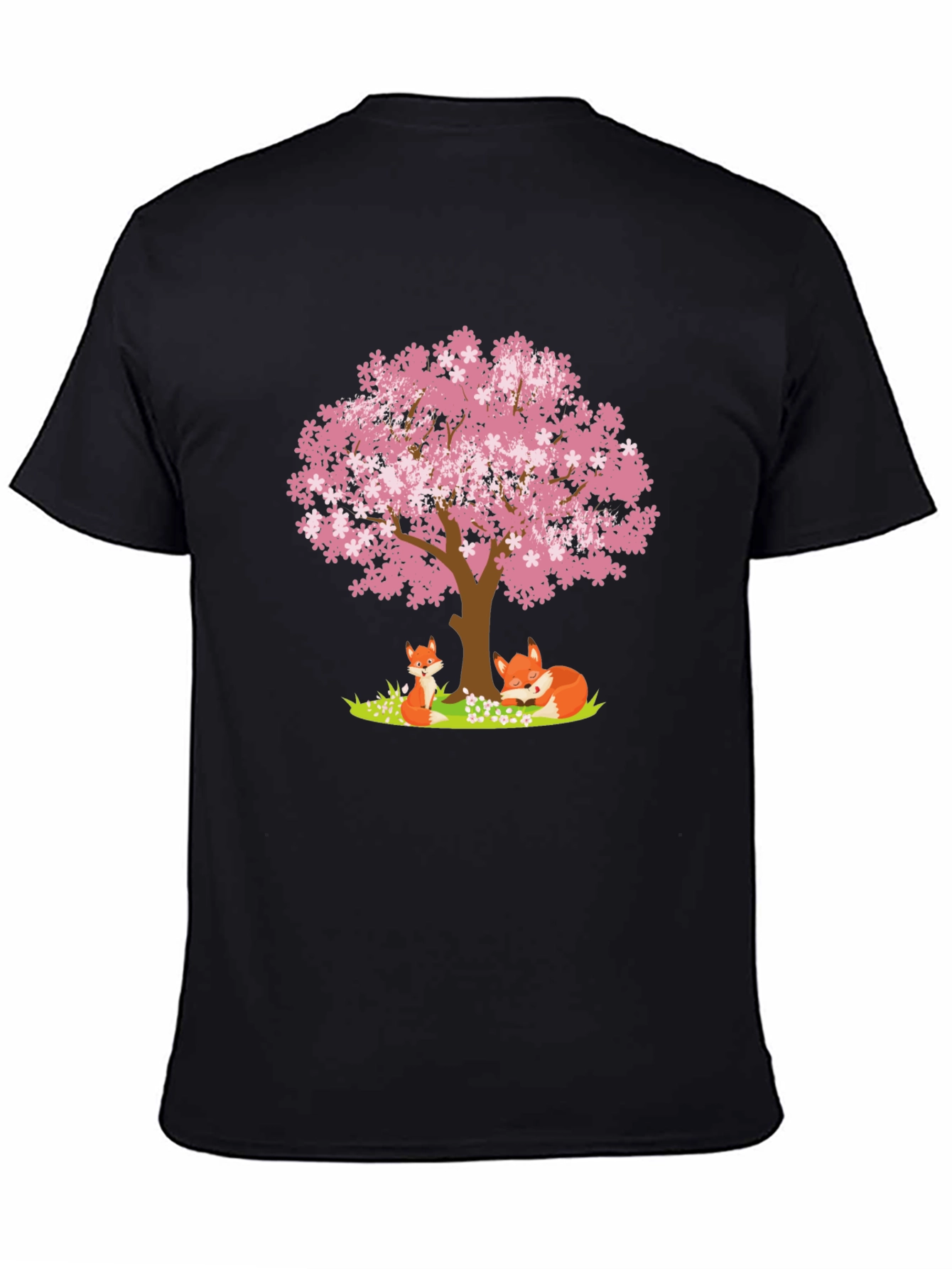 Black Fox & Cherry Blossom Tree Graphic Tee view 4