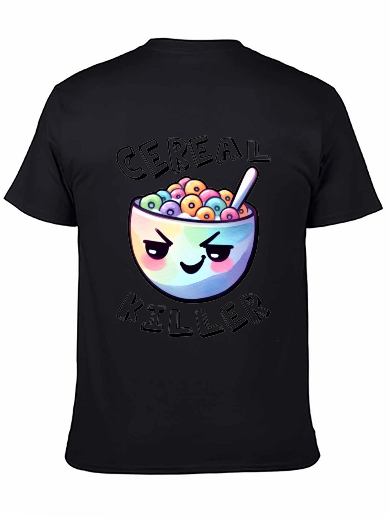 Black Cereal Killer Graphic T-Shirt - Funny Cartoon Tee view 4