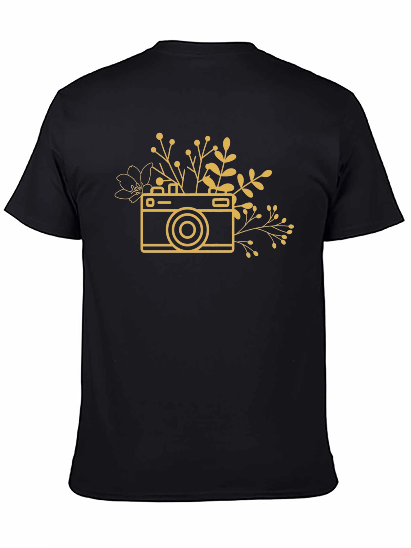 Black Floral Camera Graphic Tee - Stylish Unisex Top view 4