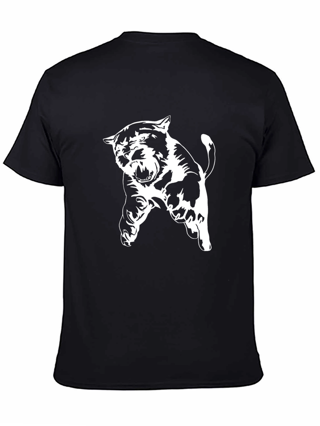 Black Black T-Shirt with Bold White Panther Design view 4