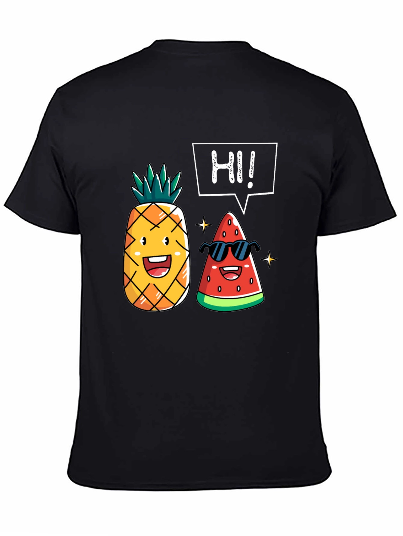 Black Funny Fruit T-Shirt: Pineapple & Watermelon Graphic Tee view 4