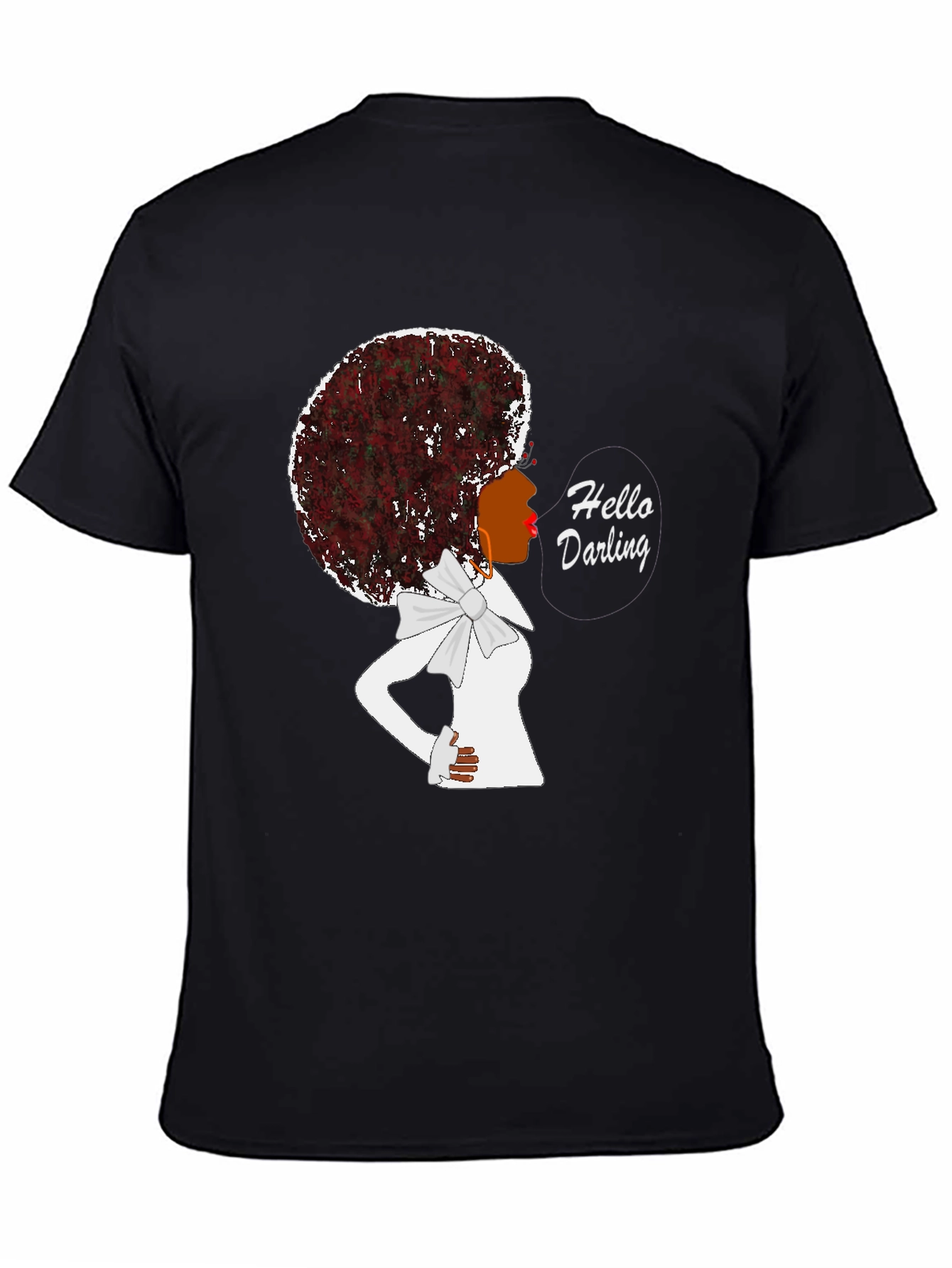 Black Afro Woman 'Hello Darling' Black T-Shirt view 4